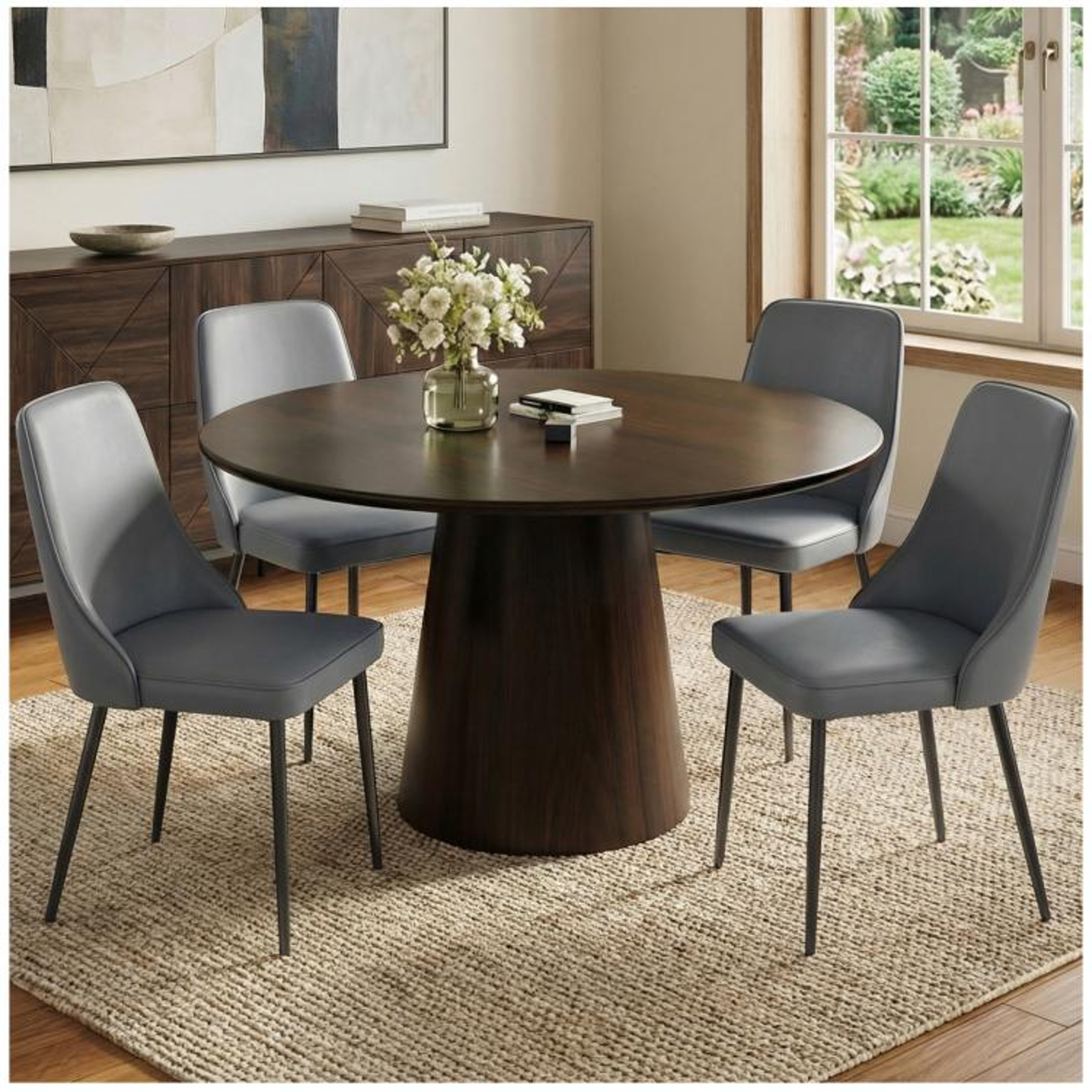 Modern Brown Faux Leather Dining Chair With Curved Back And Metal Legs 2