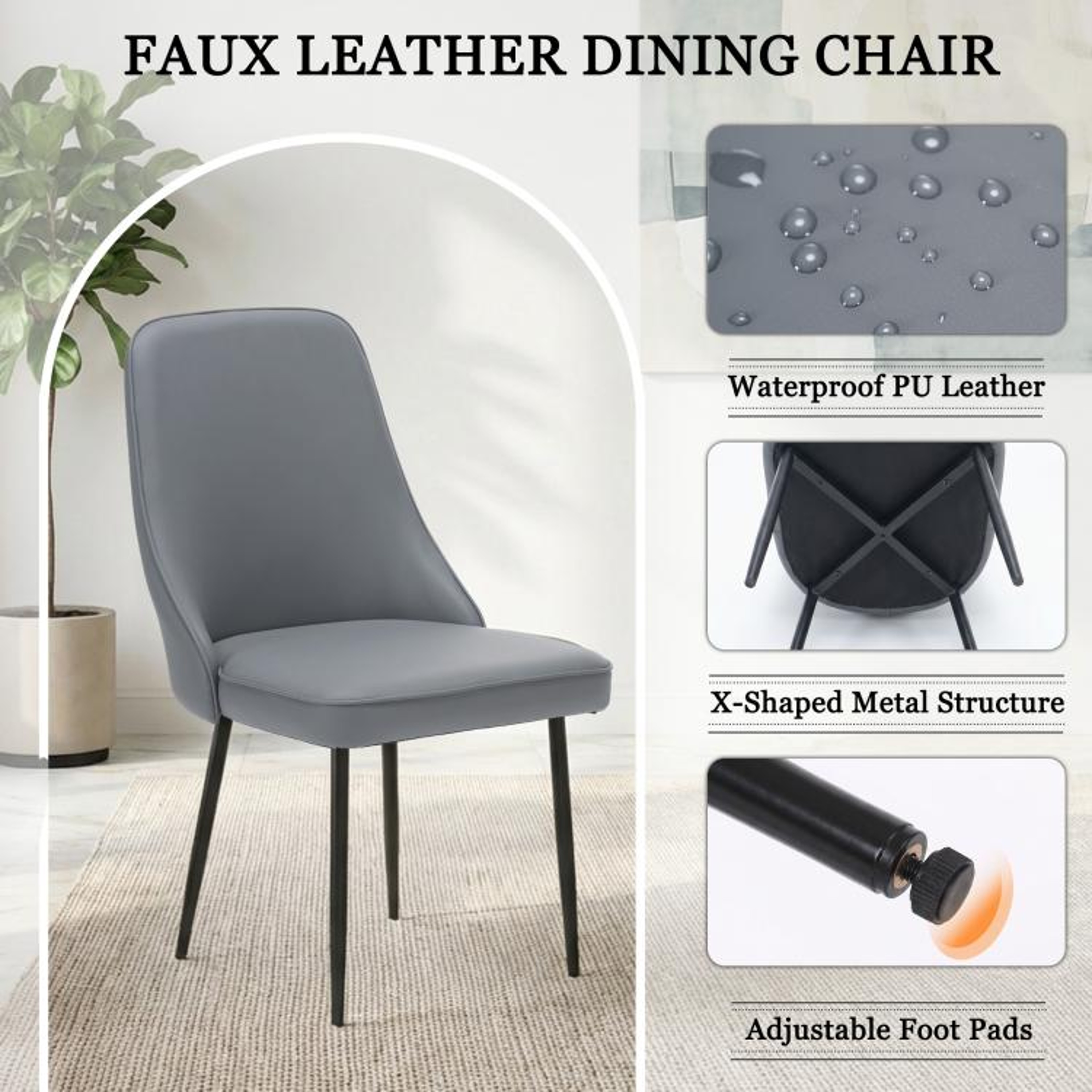 Modern Brown Faux Leather Dining Chair With Curved Back And Metal Legs 5