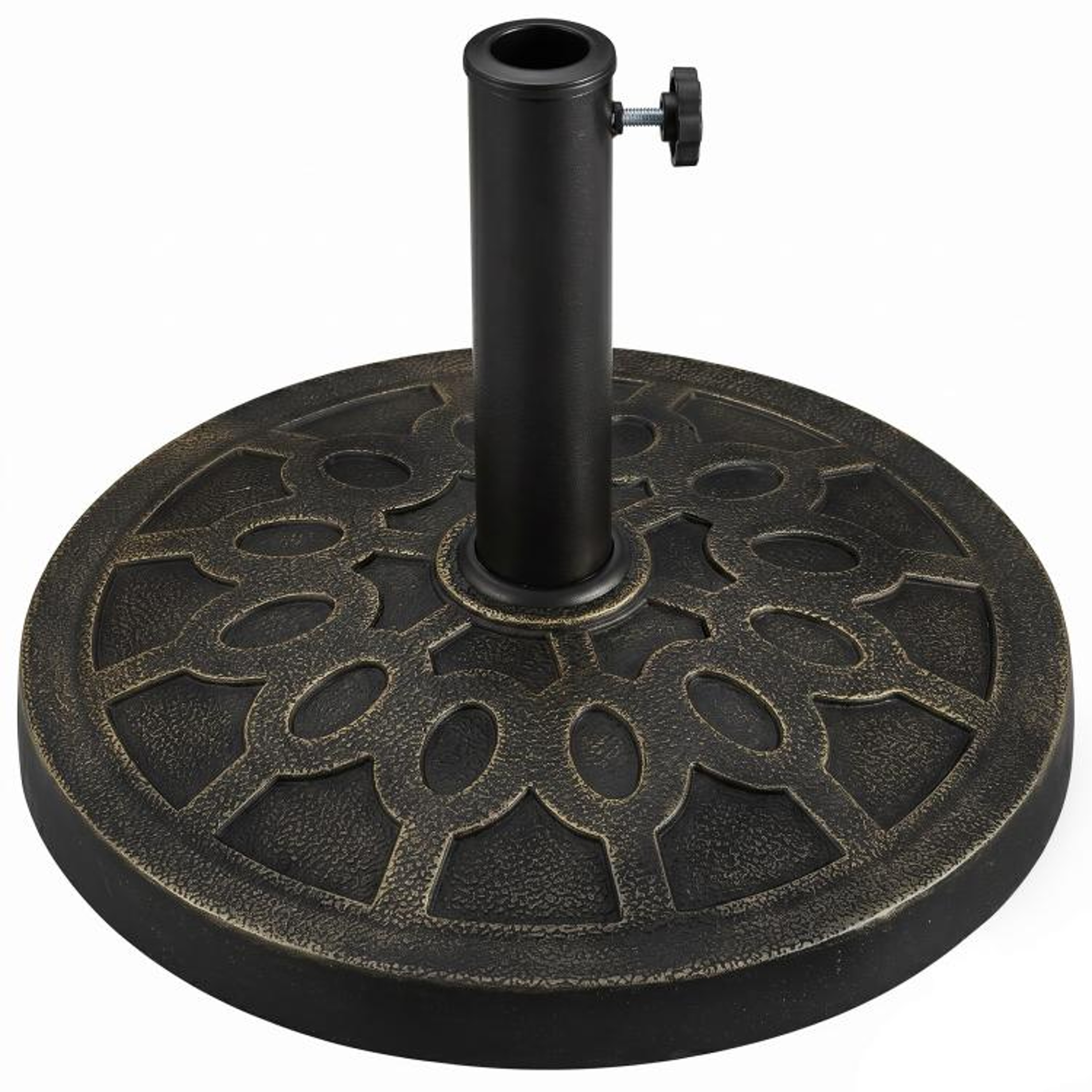 26 Lb Round Resin Patio Umbrella Base Stand With Decorative Bronze Finish 0