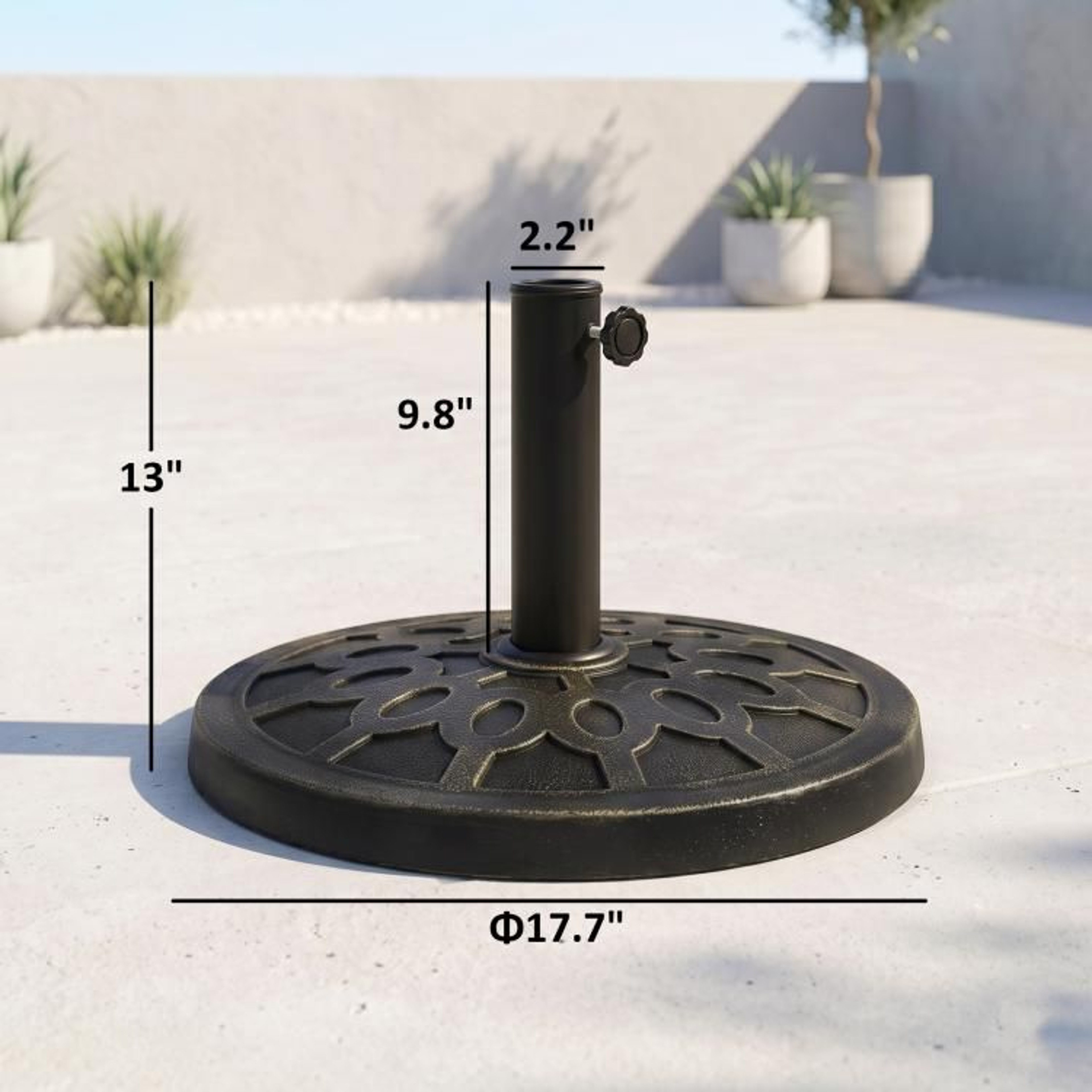 26 Lb Round Resin Patio Umbrella Base Stand With Decorative Bronze Finish 4