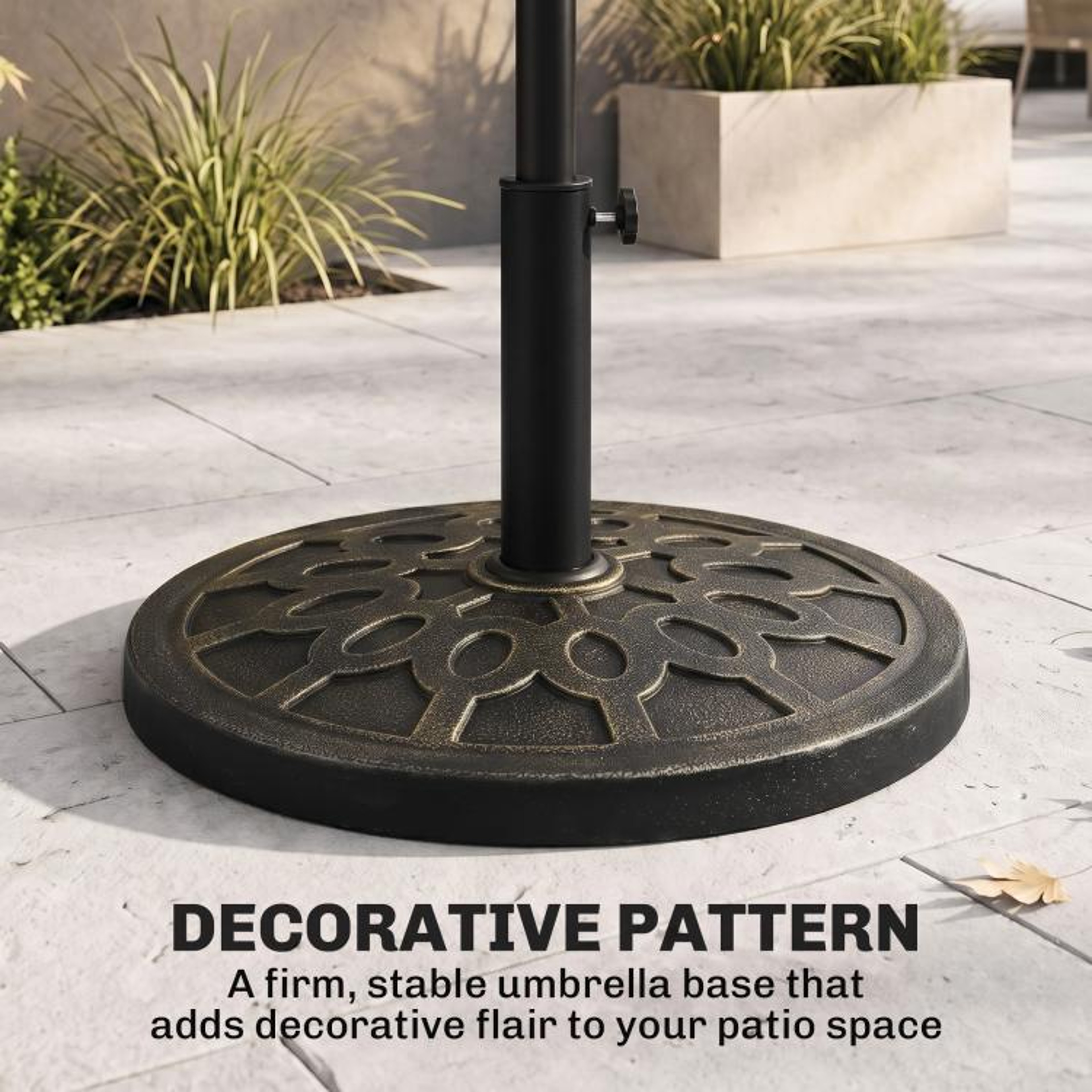 26 Lb Round Resin Patio Umbrella Base Stand With Decorative Bronze Finish 5