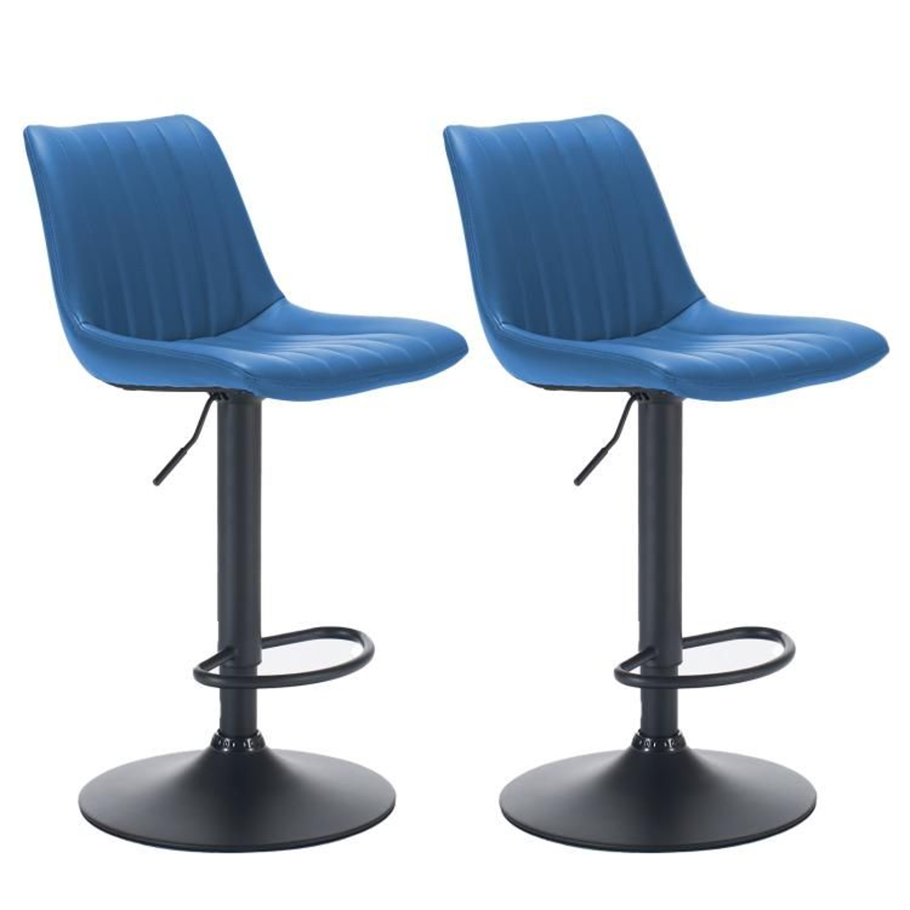 Adjustable Swivel Bar Stools Set Of 2 With Backs And Footrests  Blue Faux Leather 0