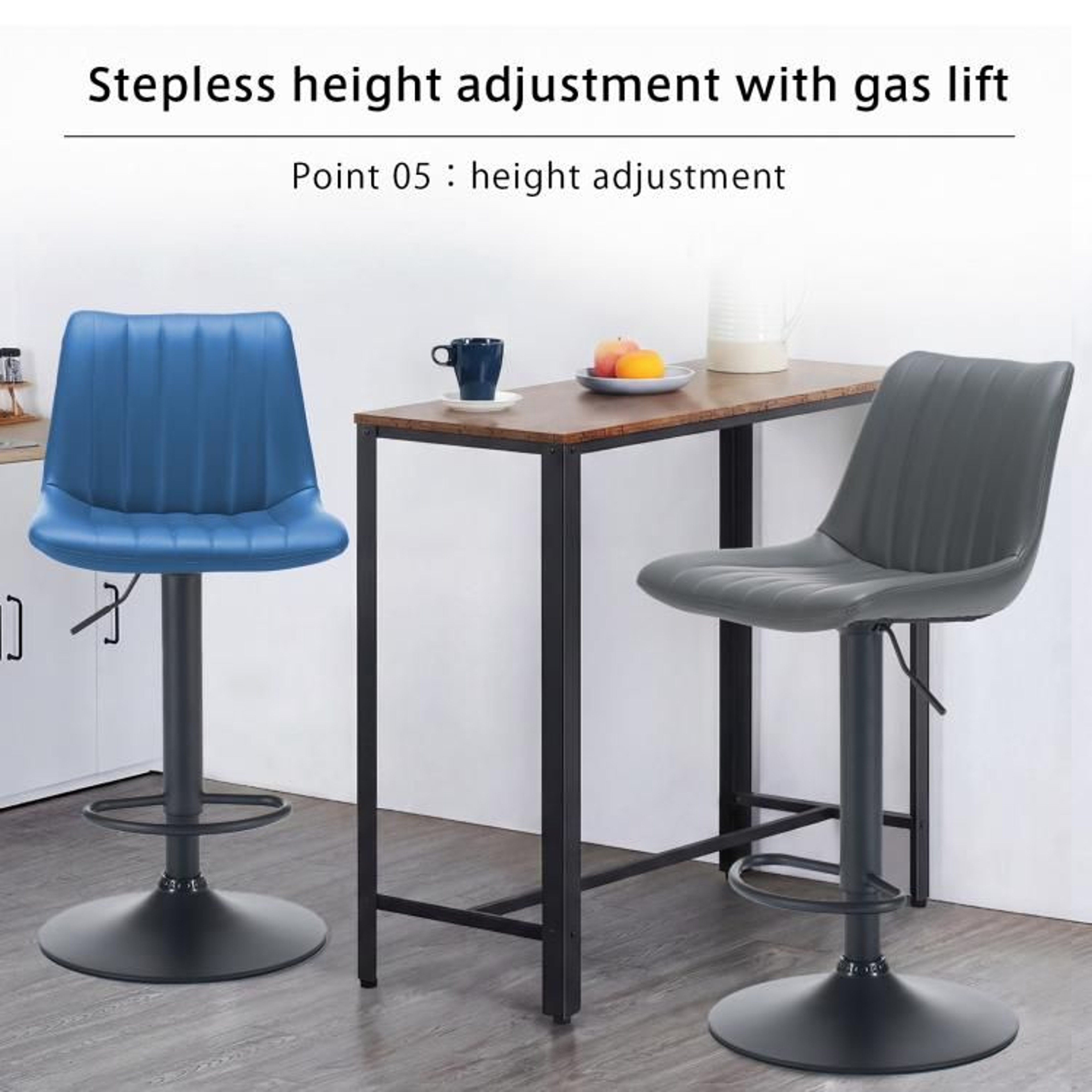 Adjustable Swivel Bar Stools Set Of 2 With Backs And Footrests  Blue Faux Leather 3