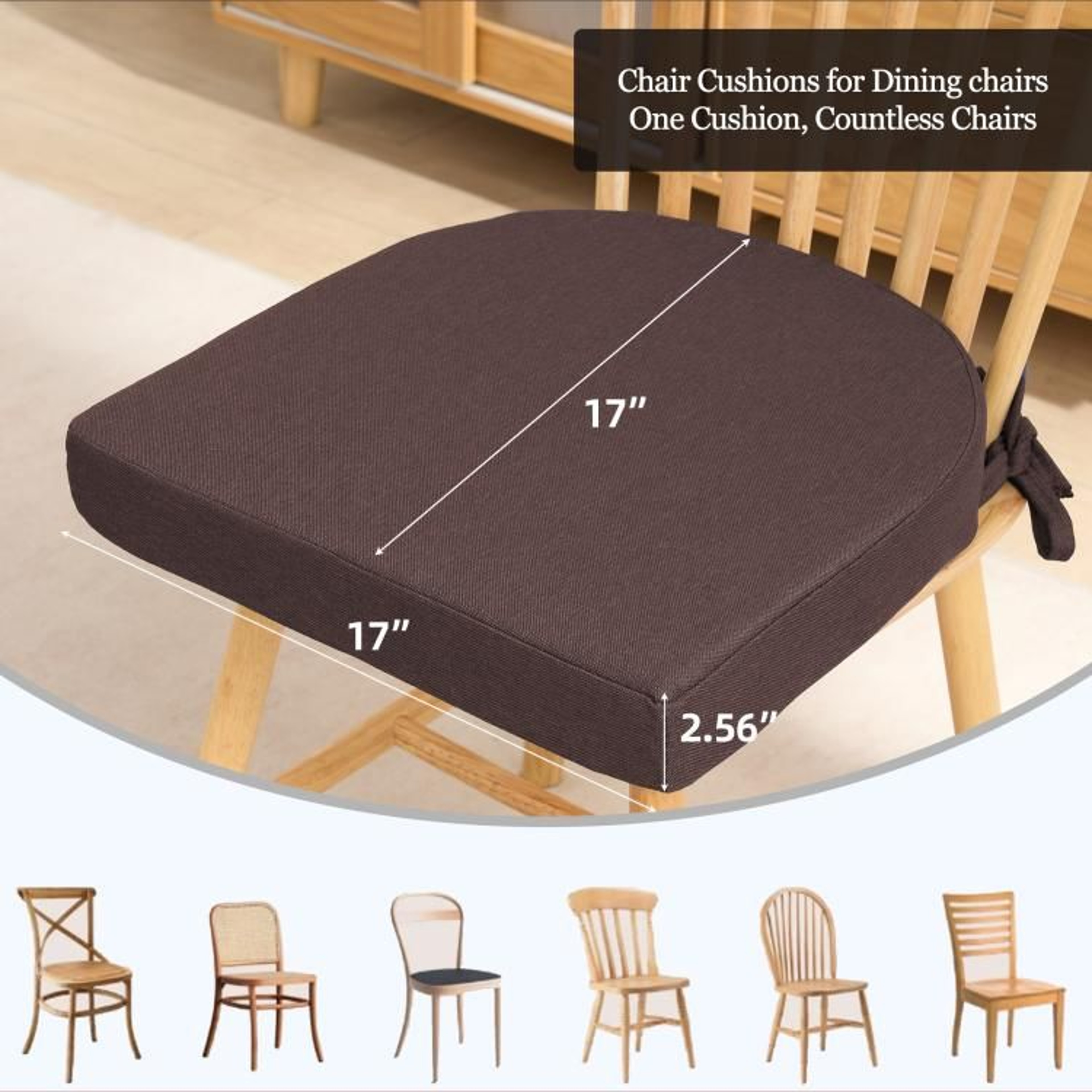 Dining Chair Cushions Set Of 2 With Removable Covers And Ties  Brown 1