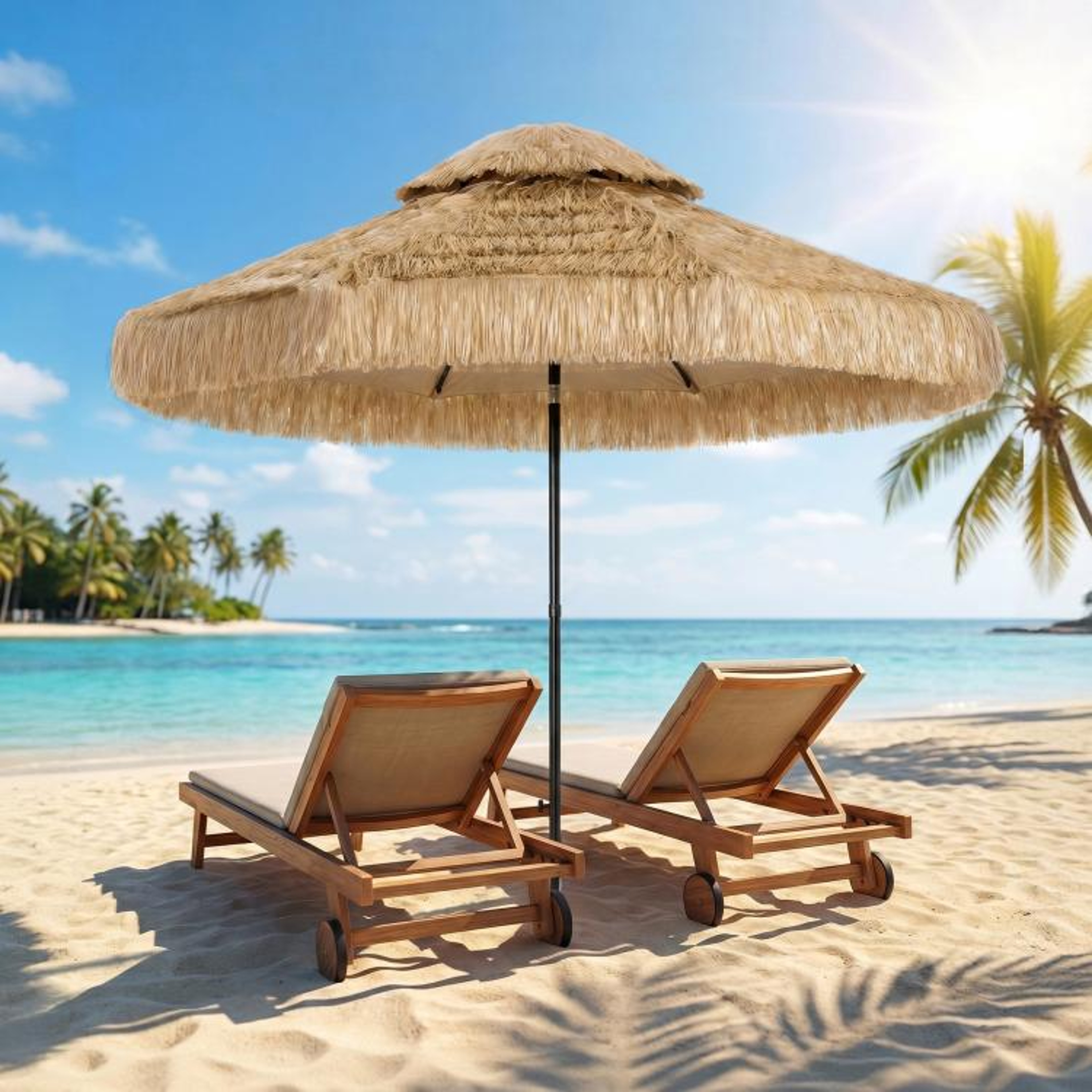 85 FT Thatched Tiki Patio Umbrella With DoubleTier Canopy Khaki 3