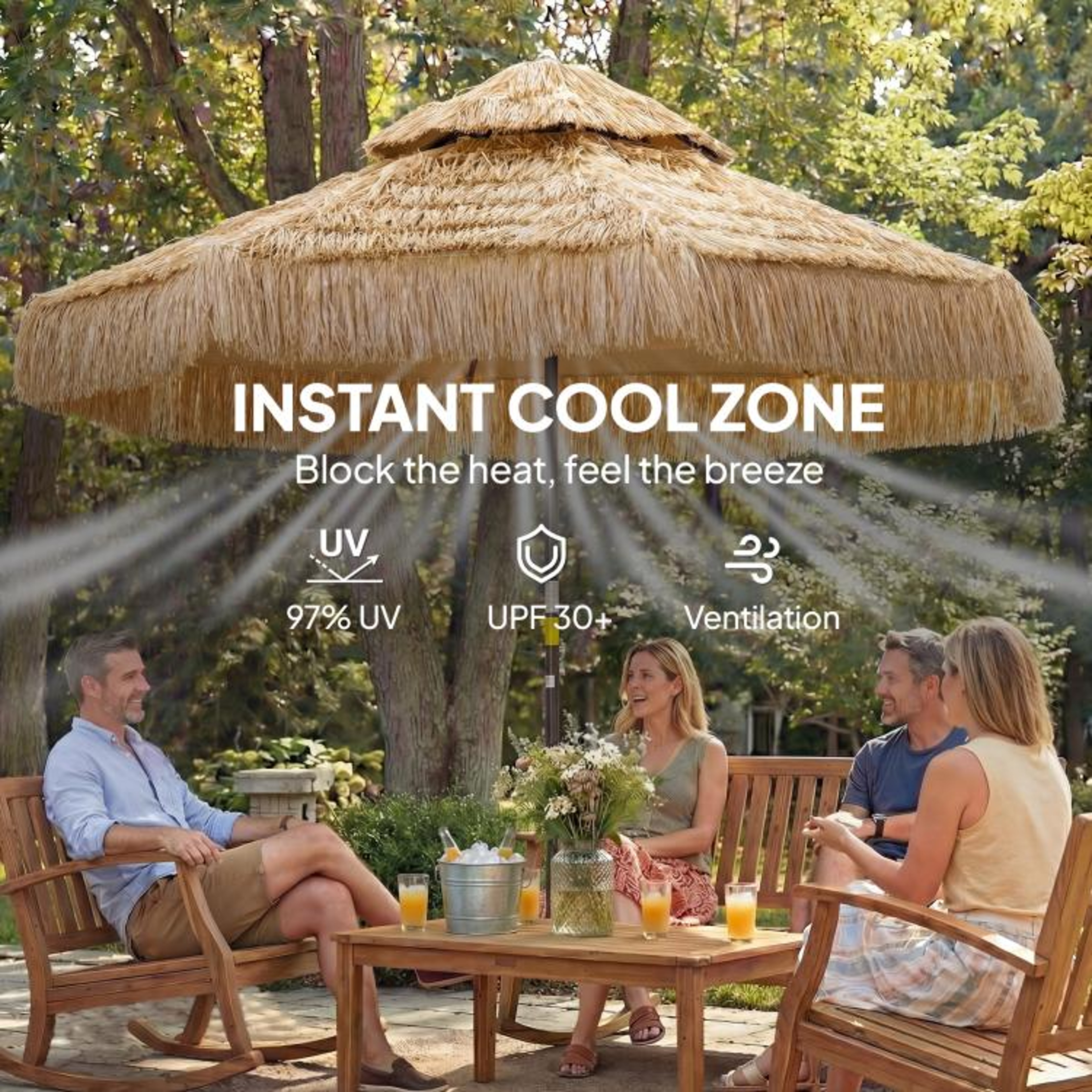 85 FT Thatched Tiki Patio Umbrella With DoubleTier Canopy Khaki 5