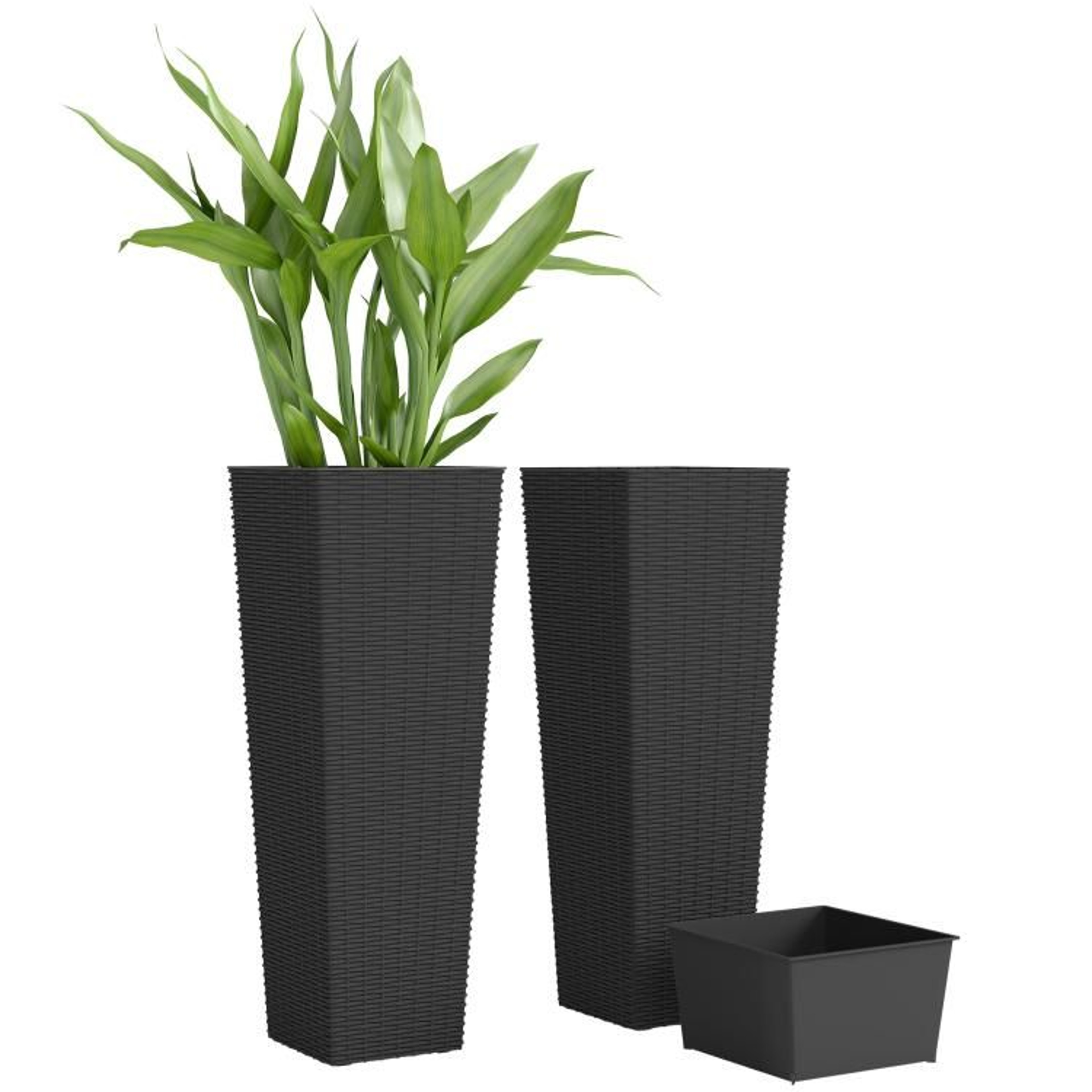 32 Inch Tall Outdoor Planters Set Of 2 With Rattan Design And Drainage Holes 0