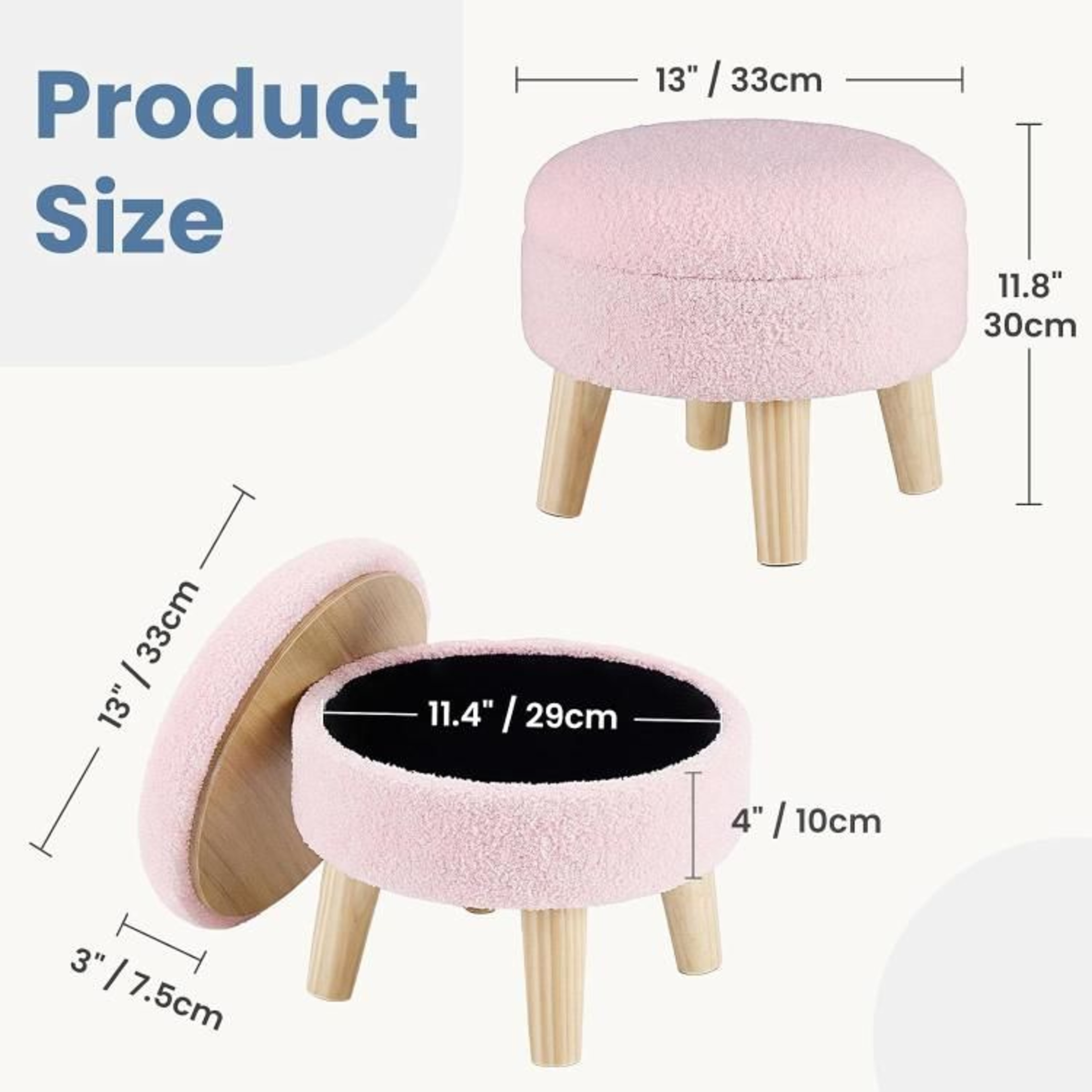 Round Storage Ottoman Footstool With Boucle Upholstery And Padded Lid Pink 1