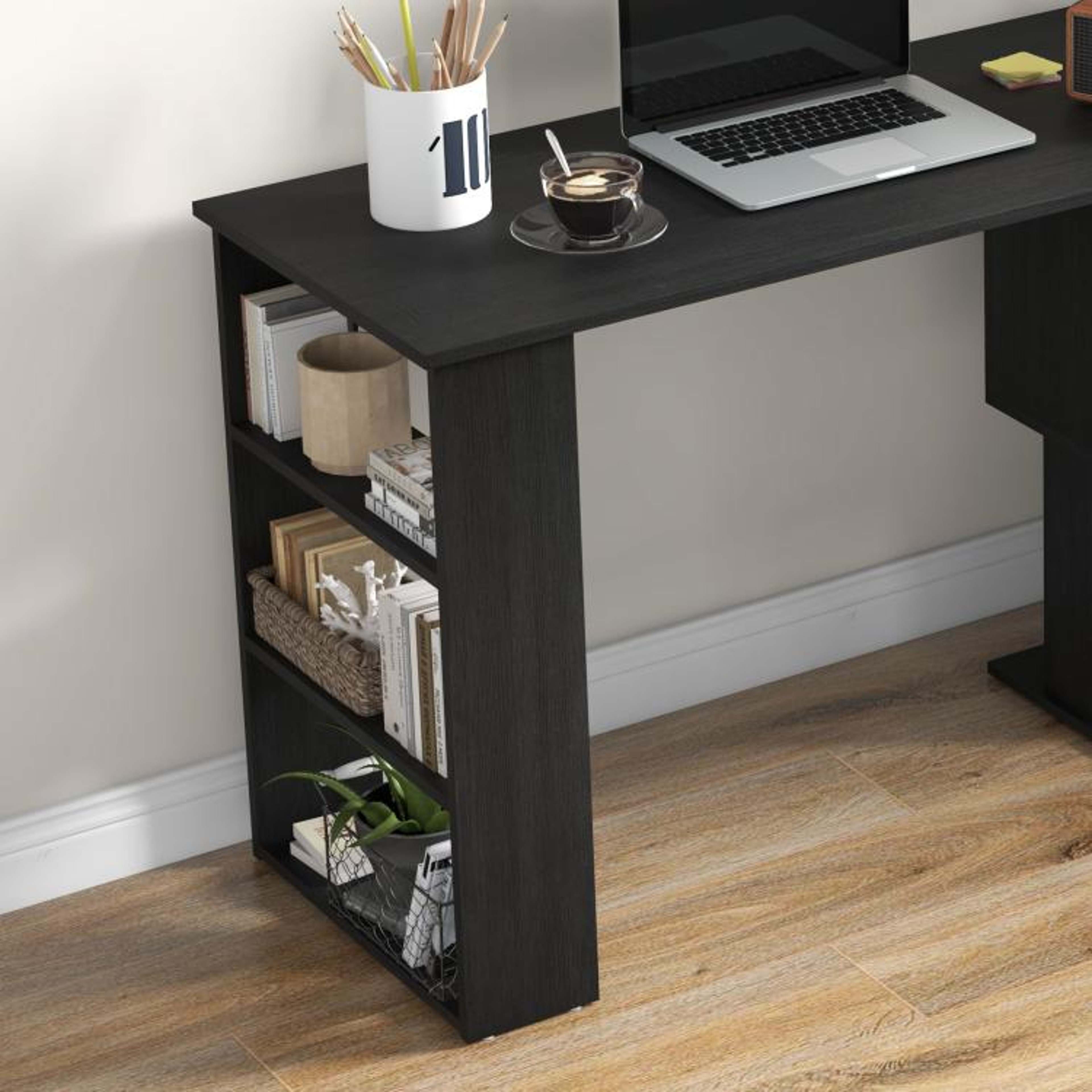 L Shaped Corner Computer Desk With 360 Rotating Design And Storage Shelves 6