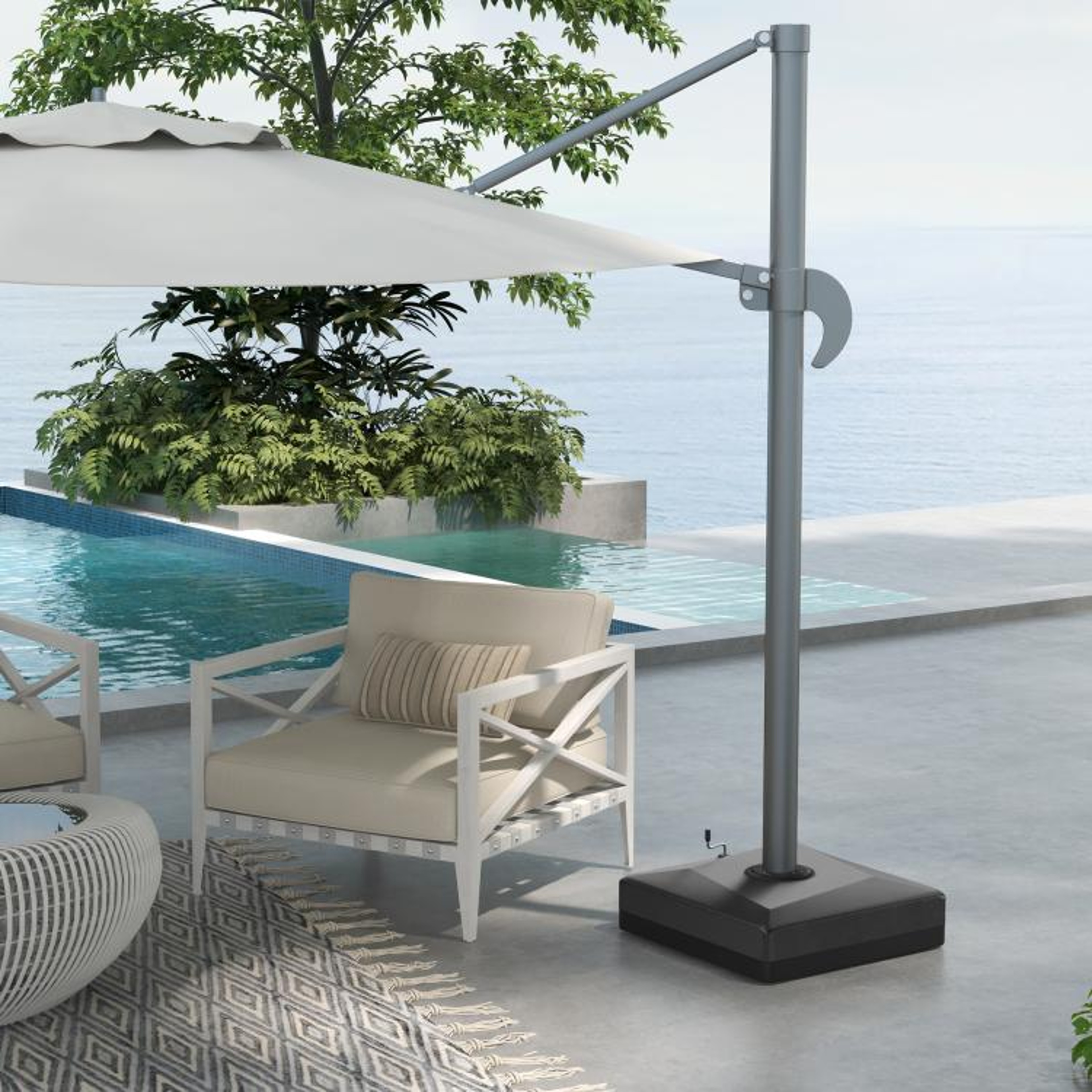 330 Lb Fillable Cantilever Umbrella Base With Wheels And Adjustable Feet  Black 2