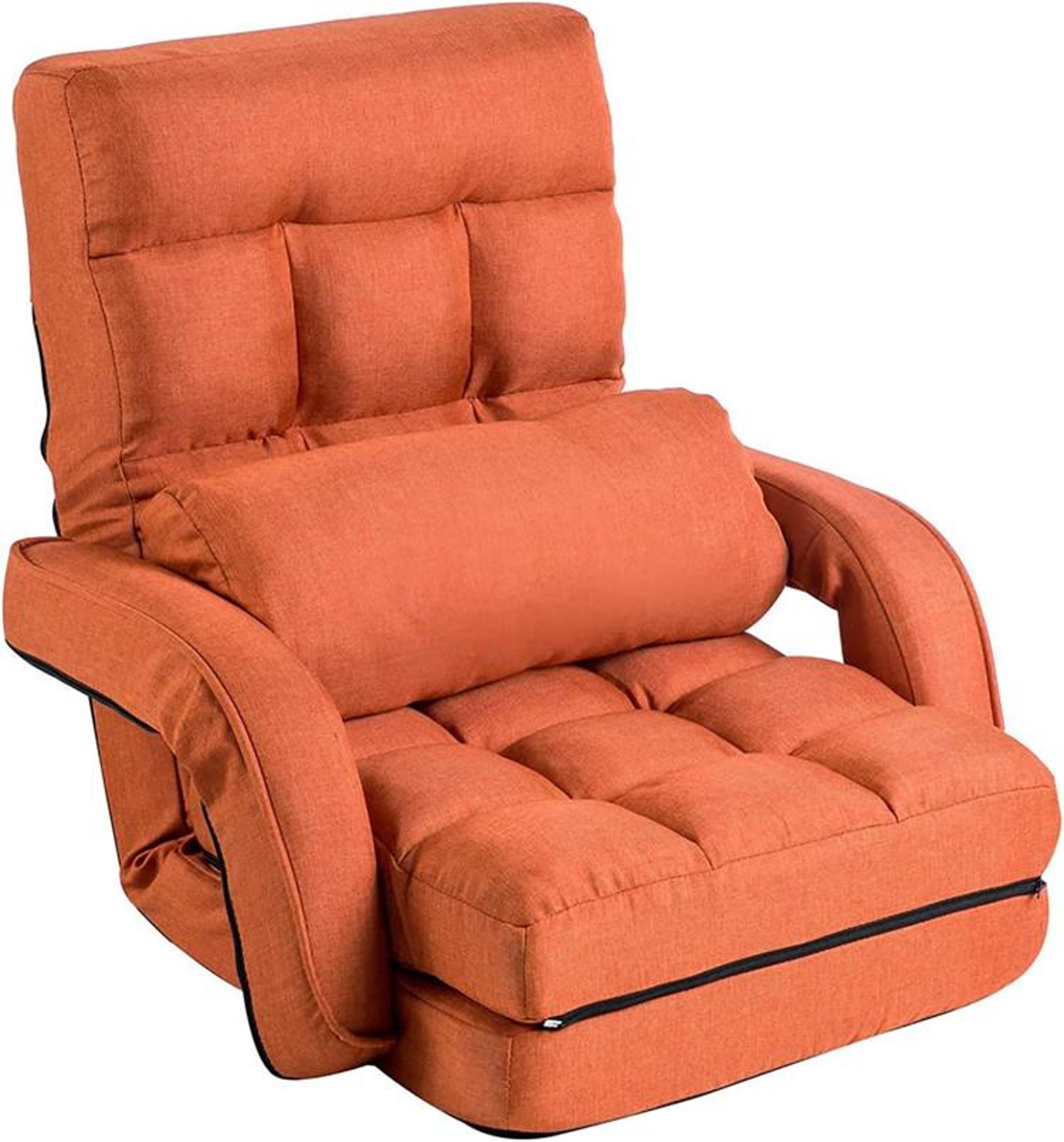 14Position Adjustable Folding Floor Chair With Pillow And Armrests  Orange 0
