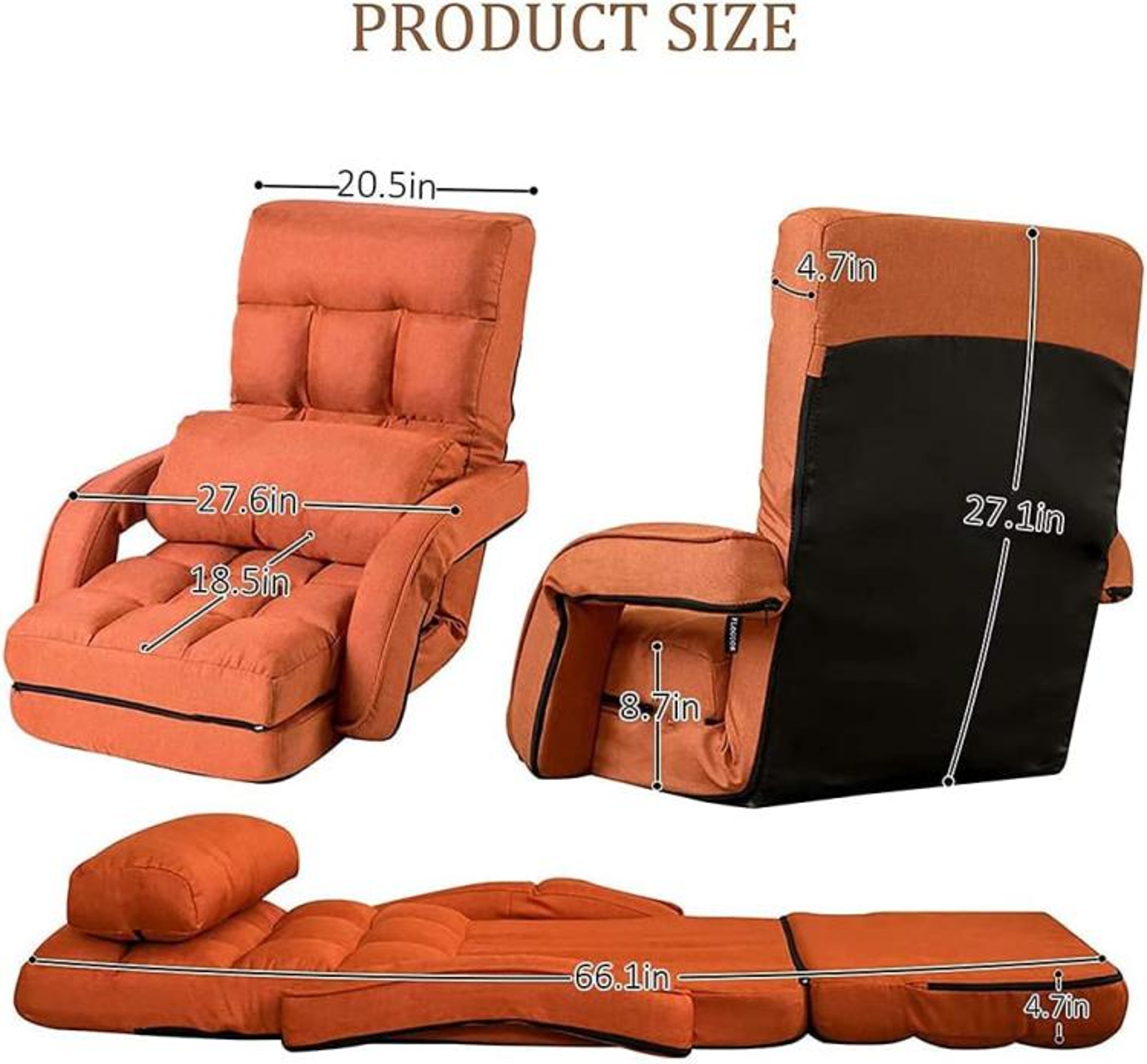 14Position Adjustable Folding Floor Chair With Pillow And Armrests  Orange 4