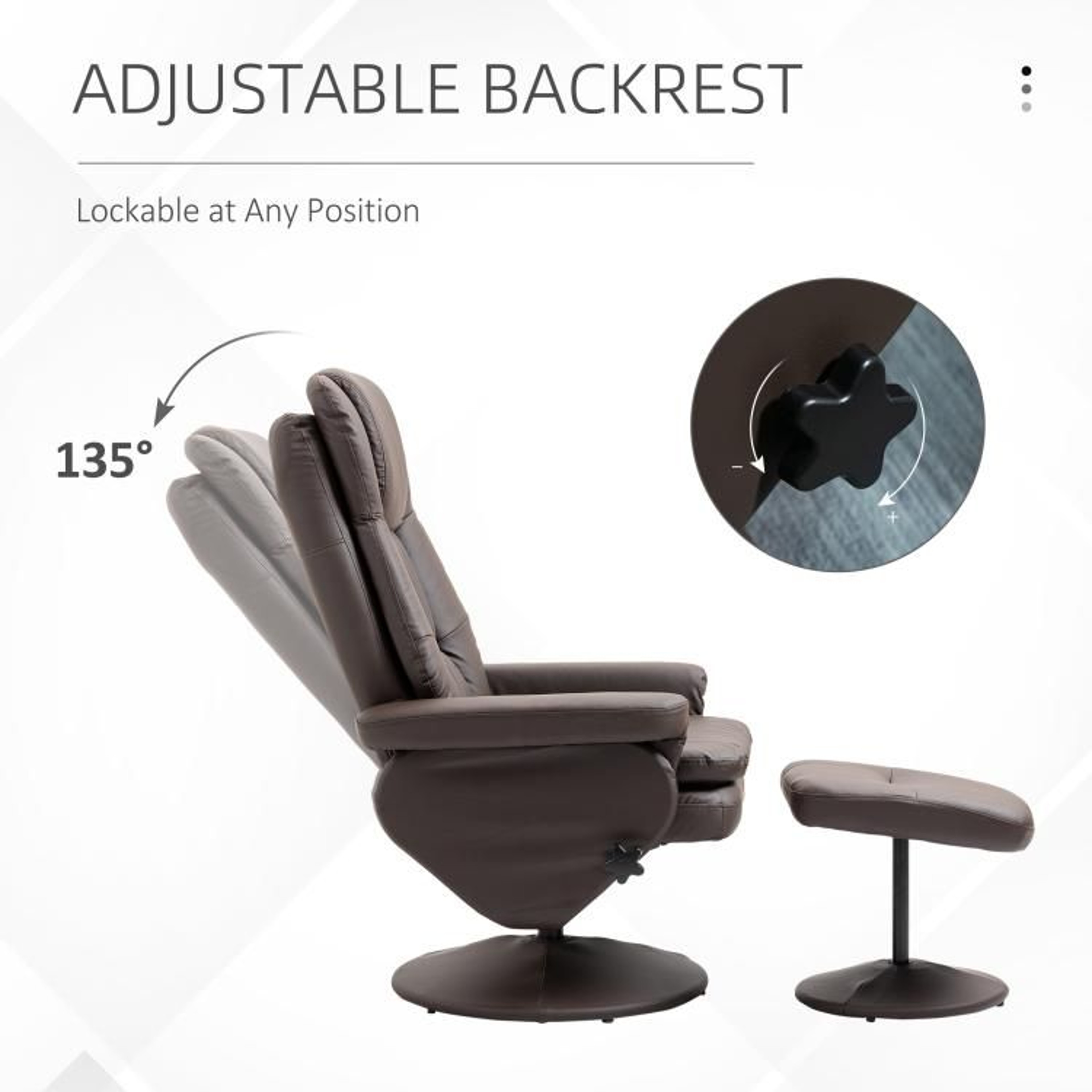 PU Leather Swivel Recliner Chair With Ottoman And Adjustable Backrest  Brown 4