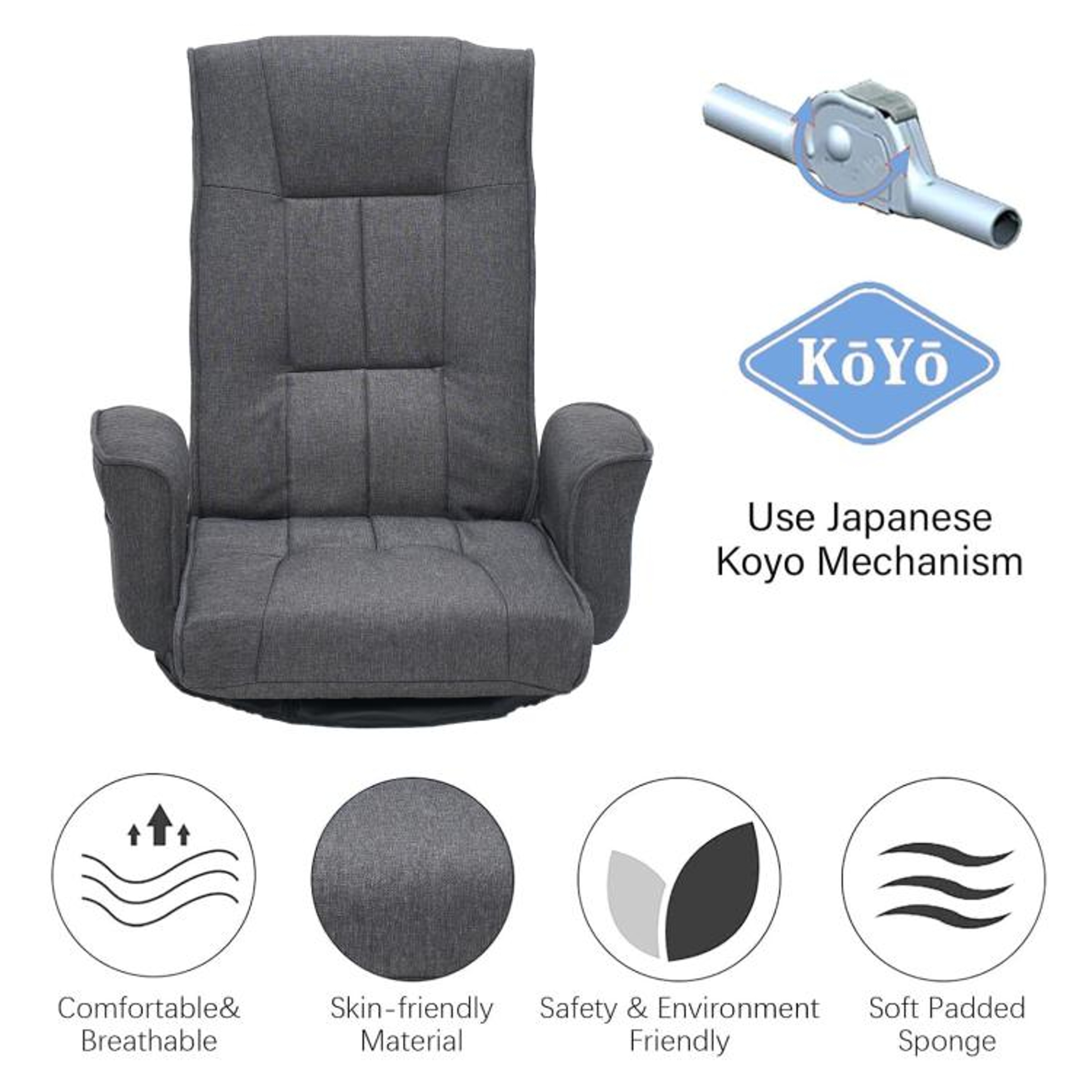360 Swivel Gaming Floor Chair With 14 Adjustable Recline Positions  Dark Grey 2
