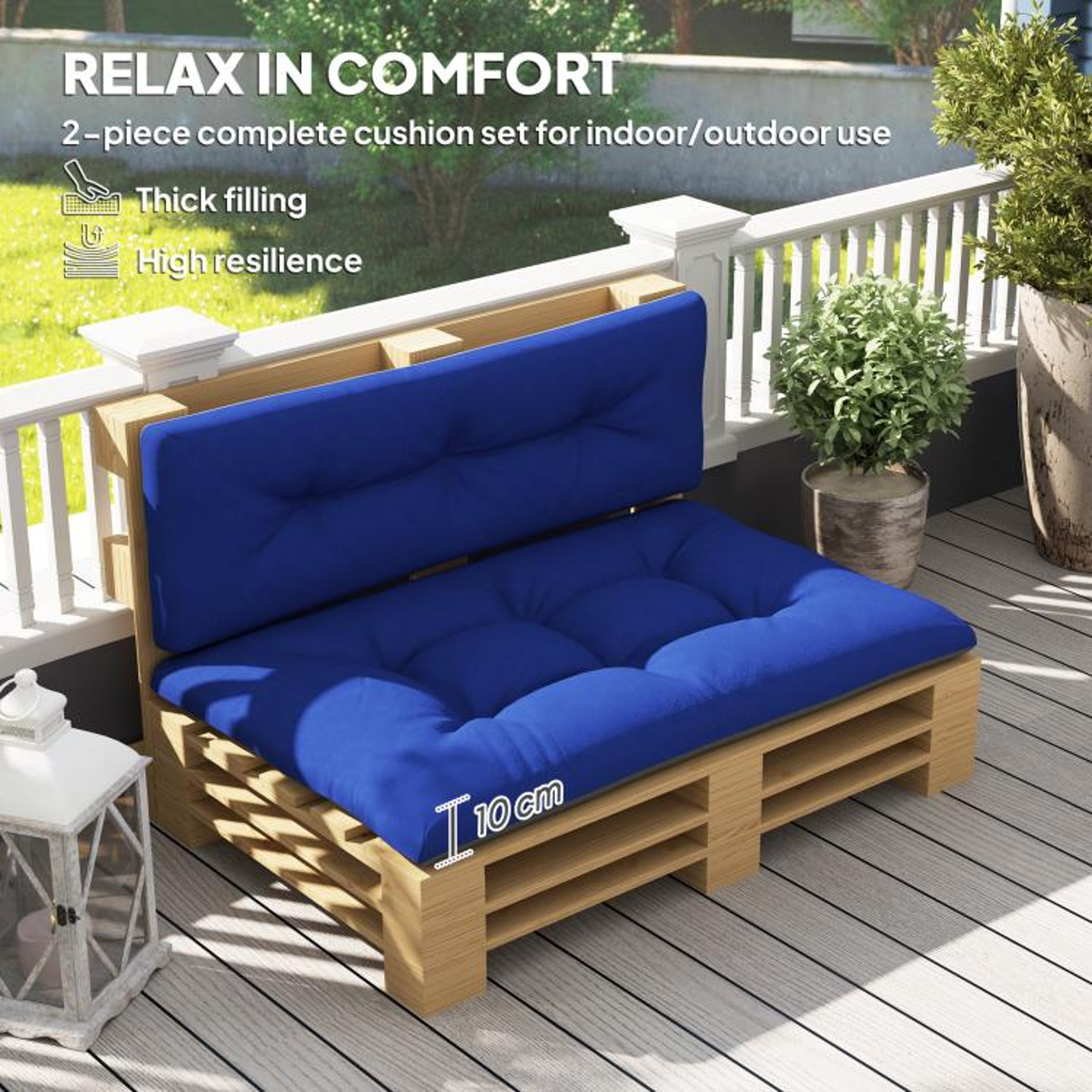 Outdoor Pallet Cushions 2Piece Tufted Patio Sofa Set 39Inch Thick Navy Blue 3