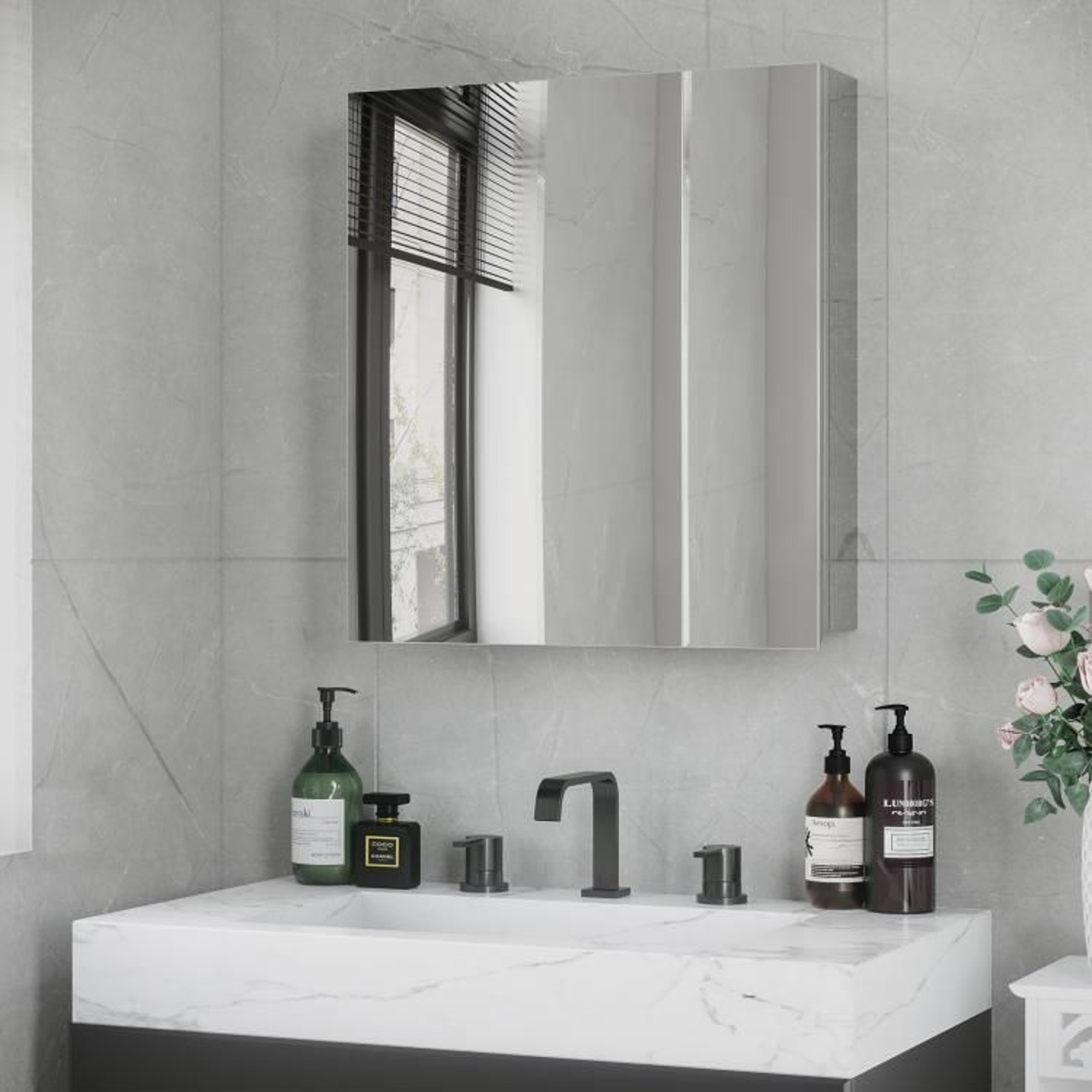 Wall Mounted Bathroom Medicine Cabinet With Mirror And Stainless Steel Shelves  Silver 2