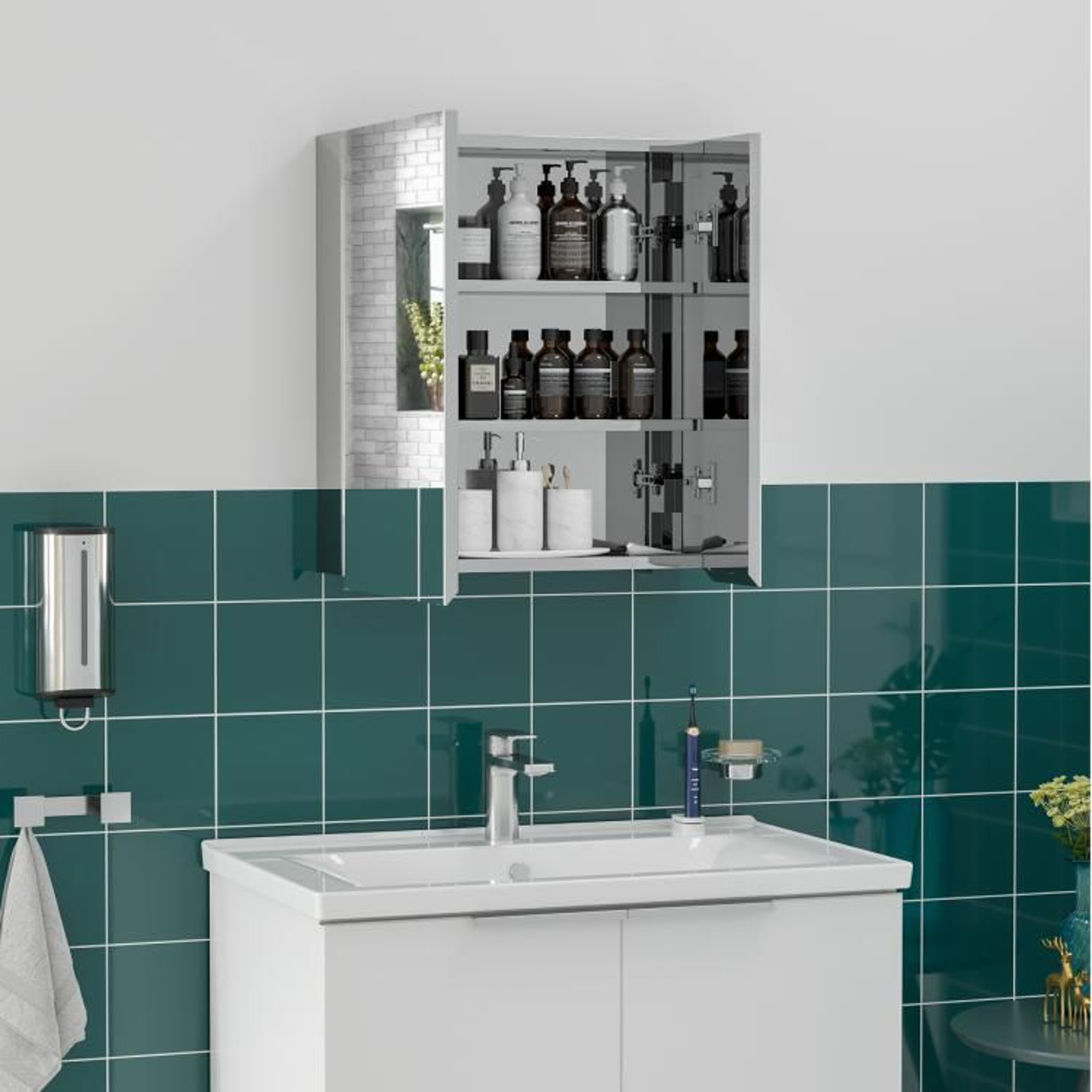Wall Mounted Bathroom Medicine Cabinet With Mirror And Stainless Steel Shelves  Silver 3