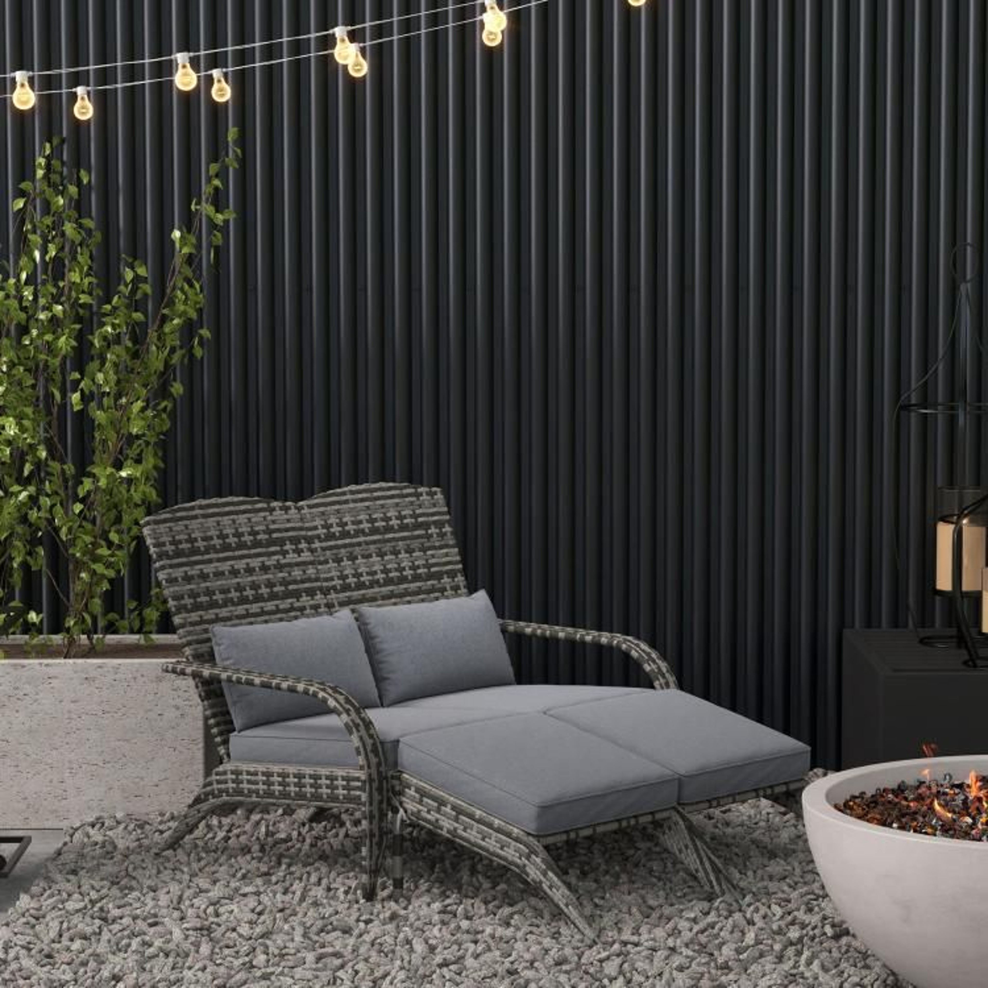 Wicker Adirondack Loveseat For 2 With Cushions And Footrests  Mixed Gray 2