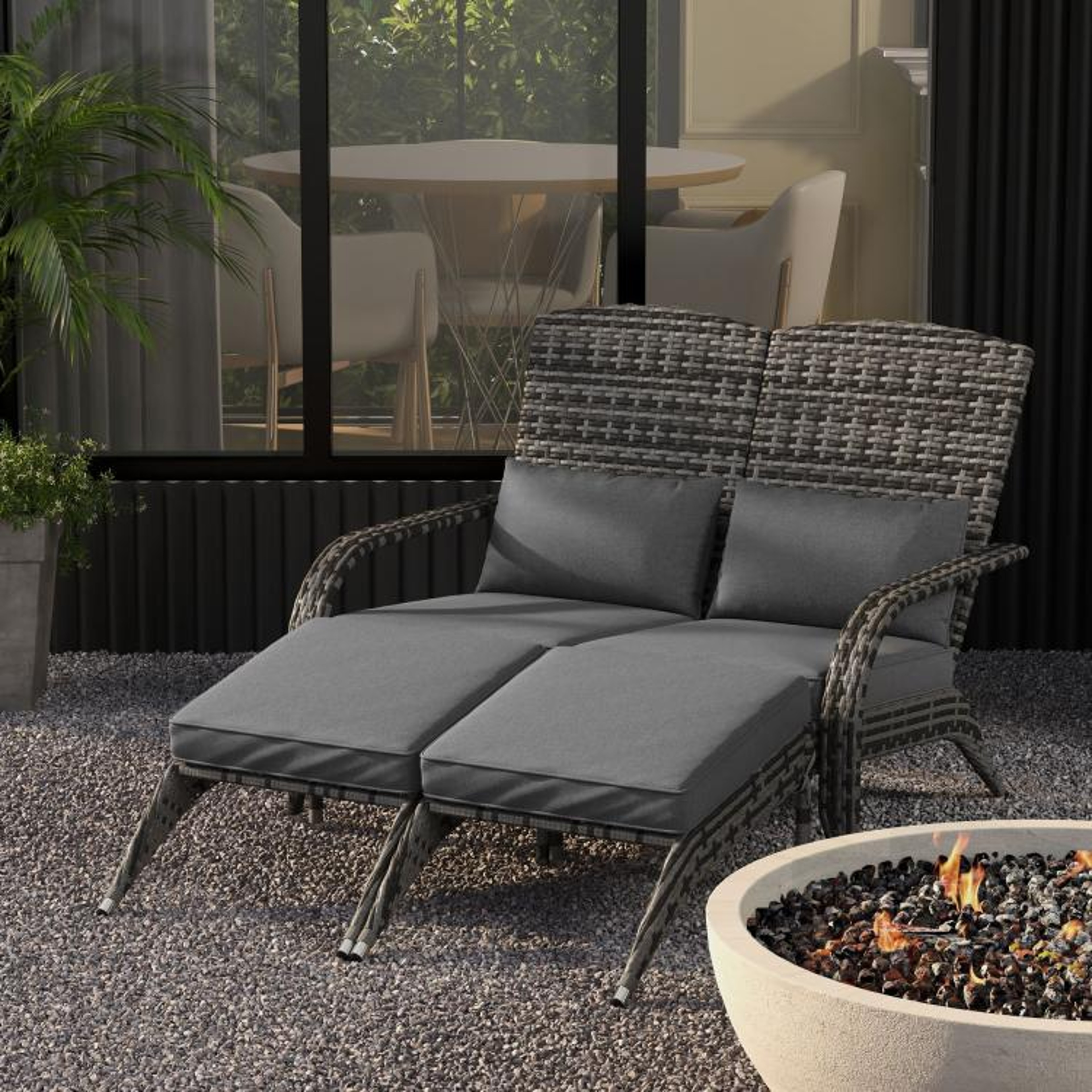 Wicker Adirondack Loveseat For 2 With Cushions And Footrests  Mixed Gray 3