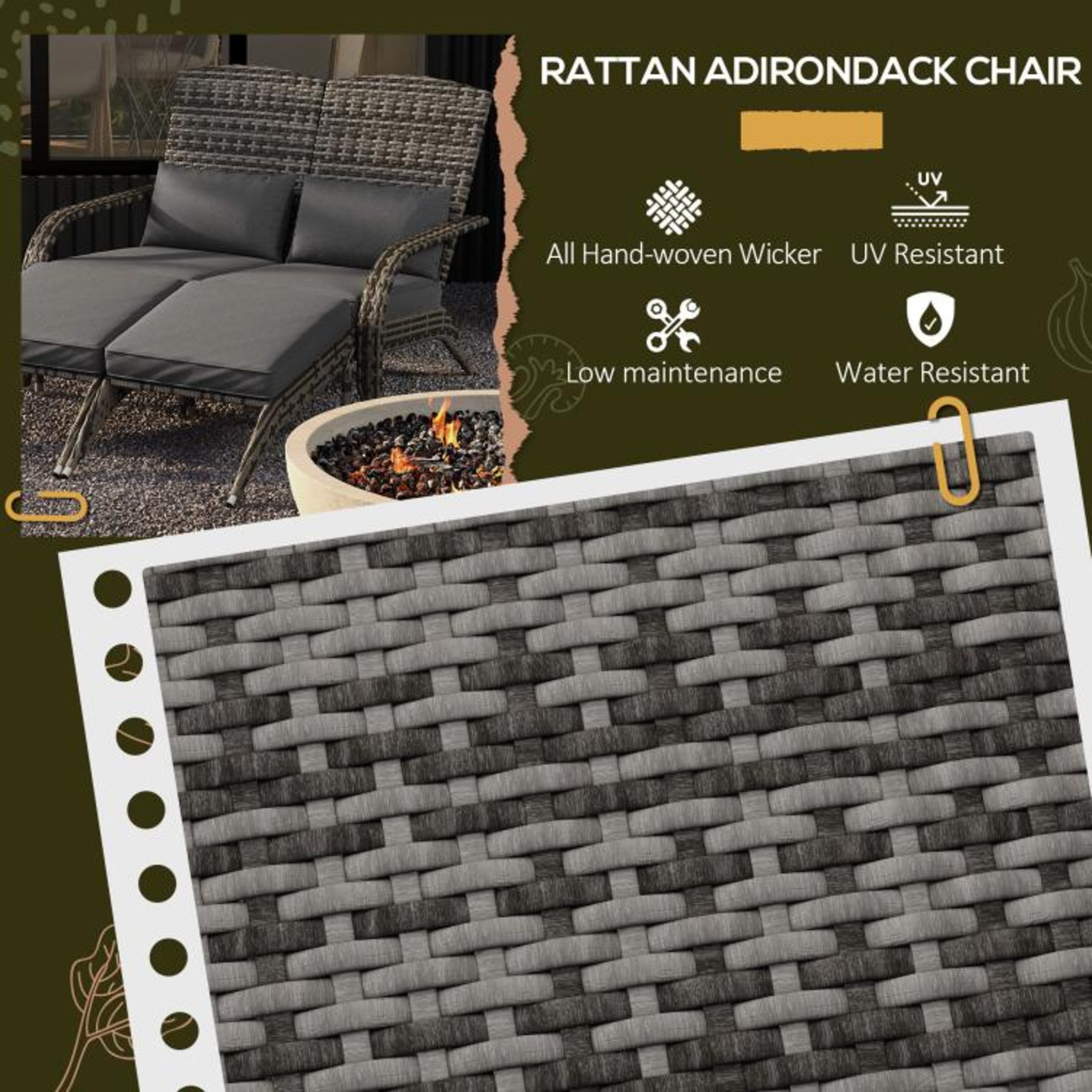 Wicker Adirondack Loveseat For 2 With Cushions And Footrests  Mixed Gray 4