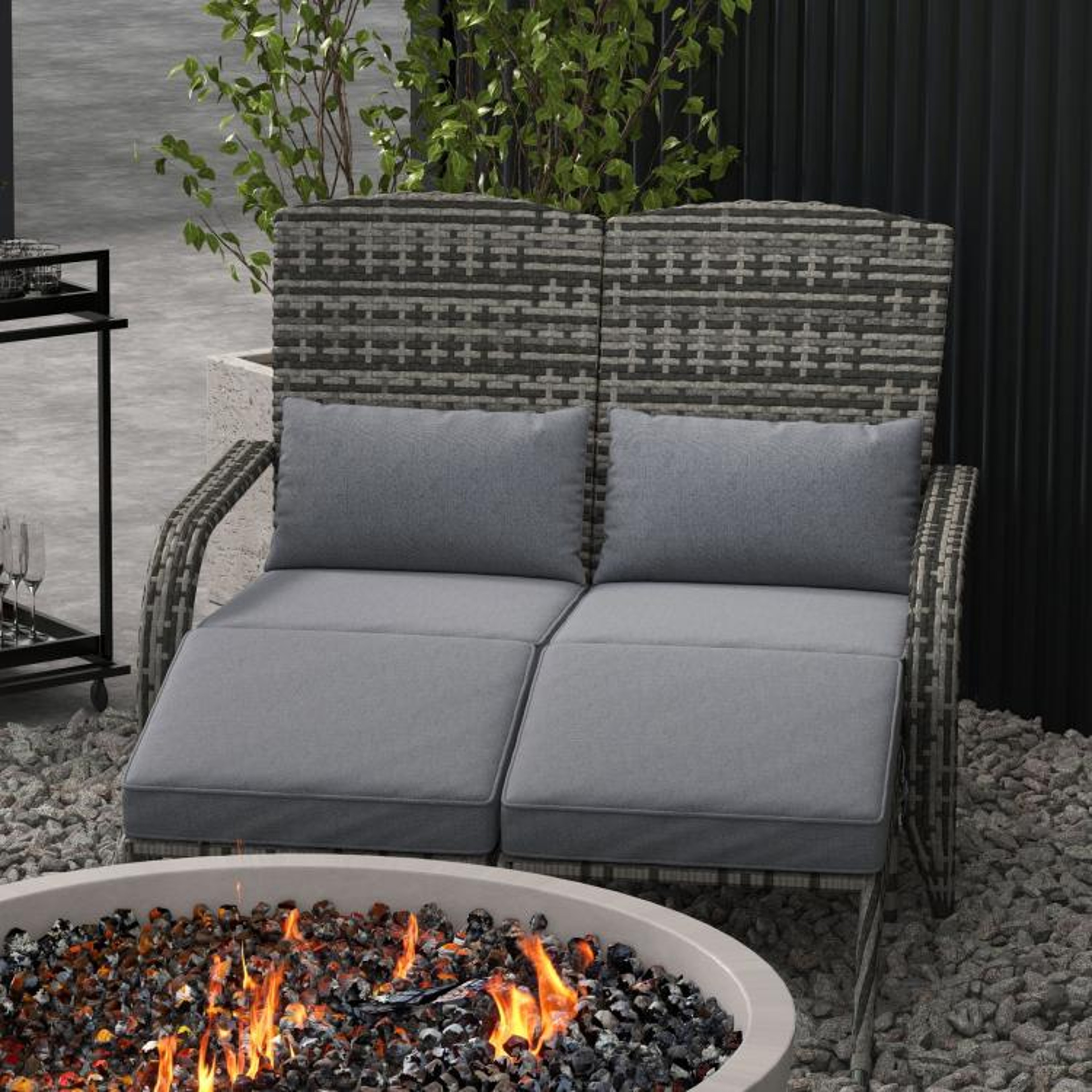 Wicker Adirondack Loveseat For 2 With Cushions And Footrests  Mixed Gray 6