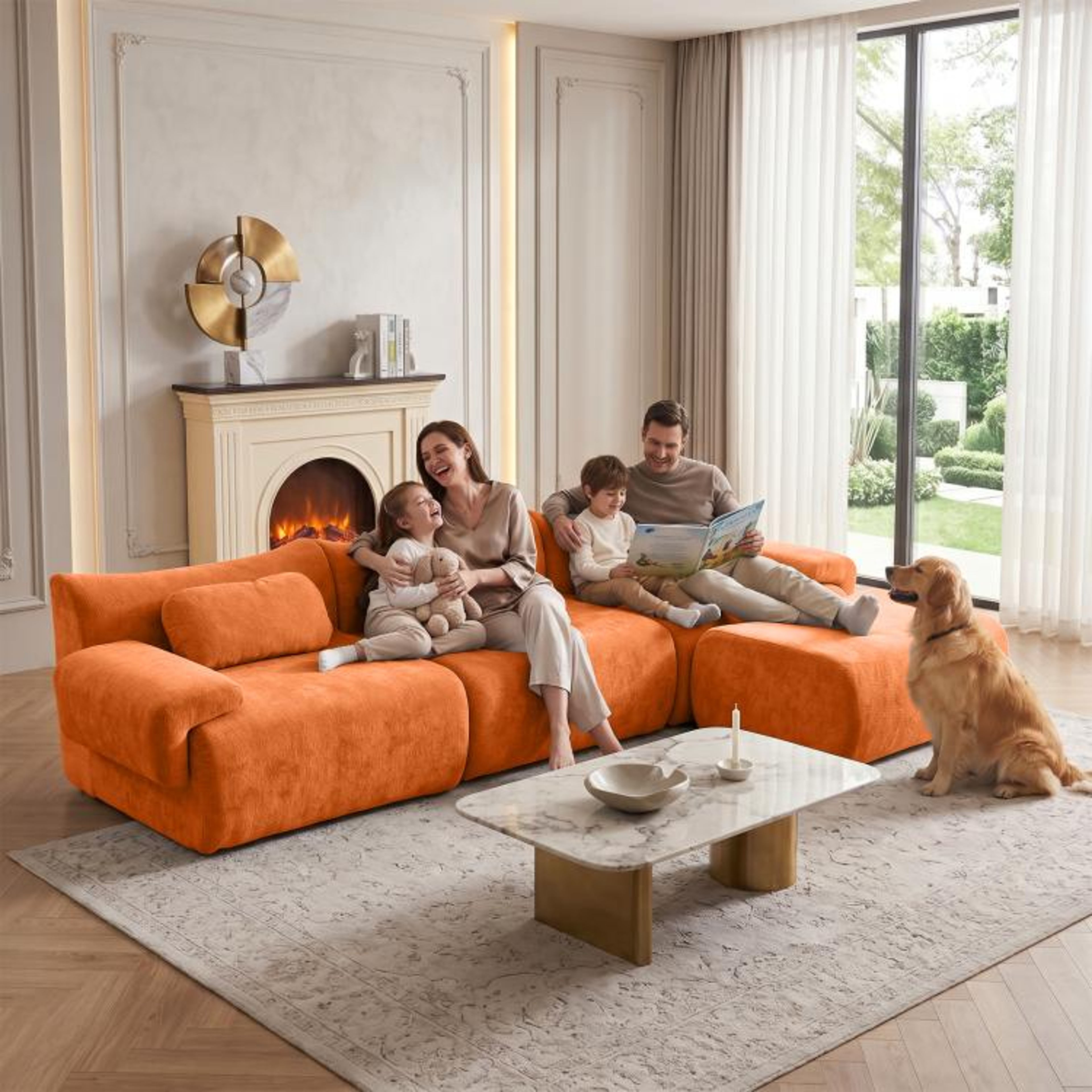 126Inch LShaped Modular Sectional Sofa With 3 Throw Pillows  Orange 7