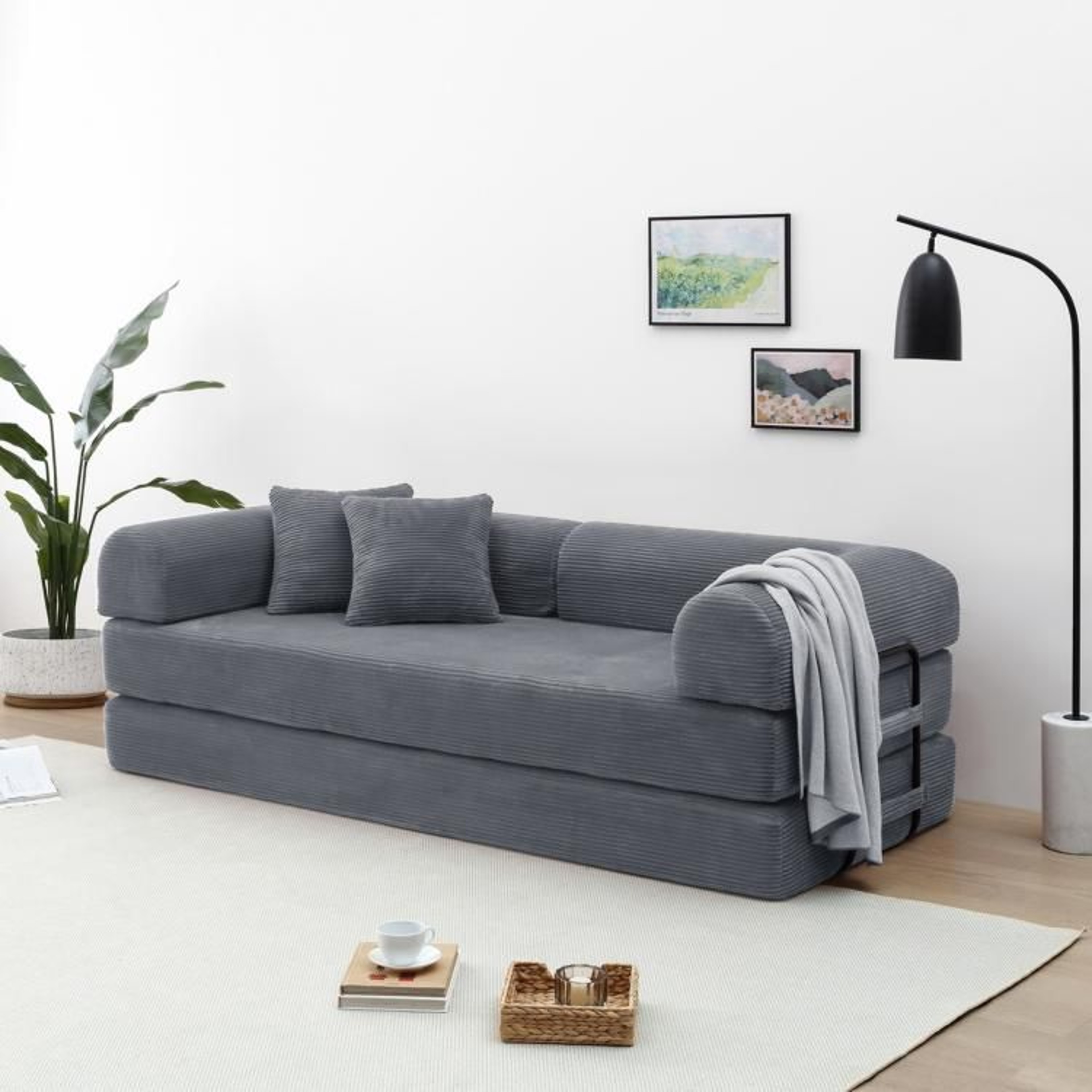 Convertible Sleeper Sofa Bed With Corduroy Upholstery  Dark Gray 1