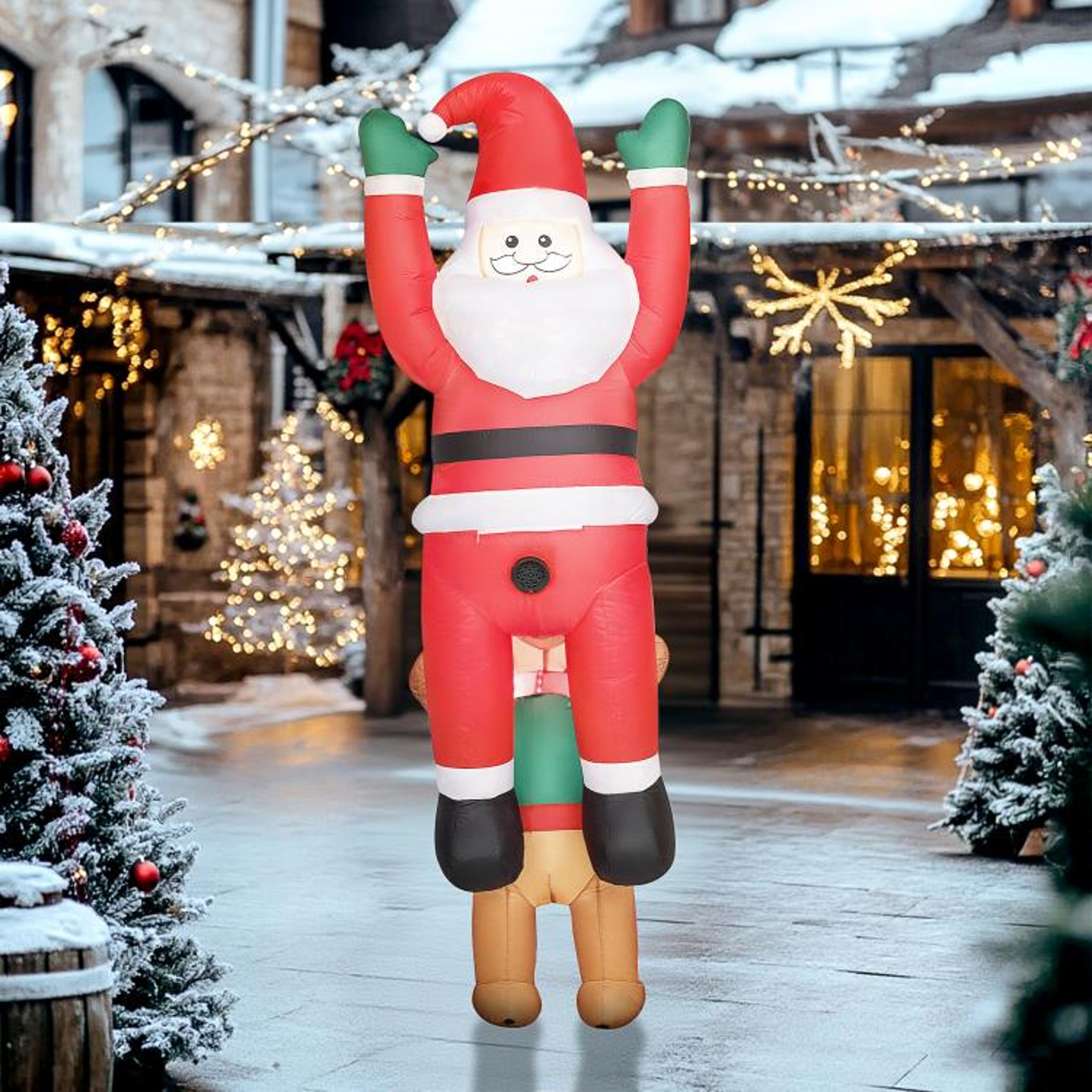 7FT Hanging Christmas Inflatable Santa With Dog And LED Lights 3