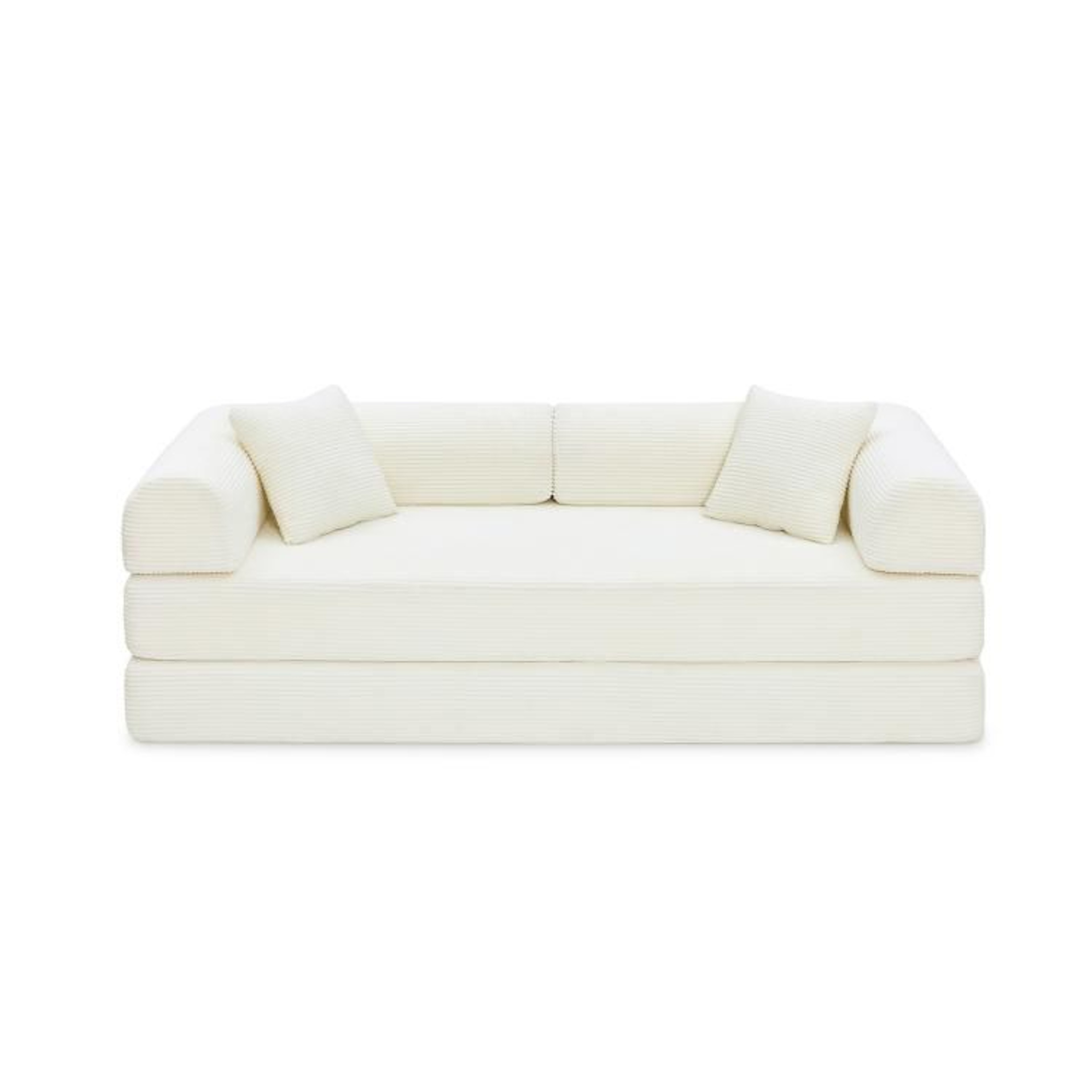 Convertible Sleeper Sofa Bed With White Corduroy Upholstery And Foldable Design 0