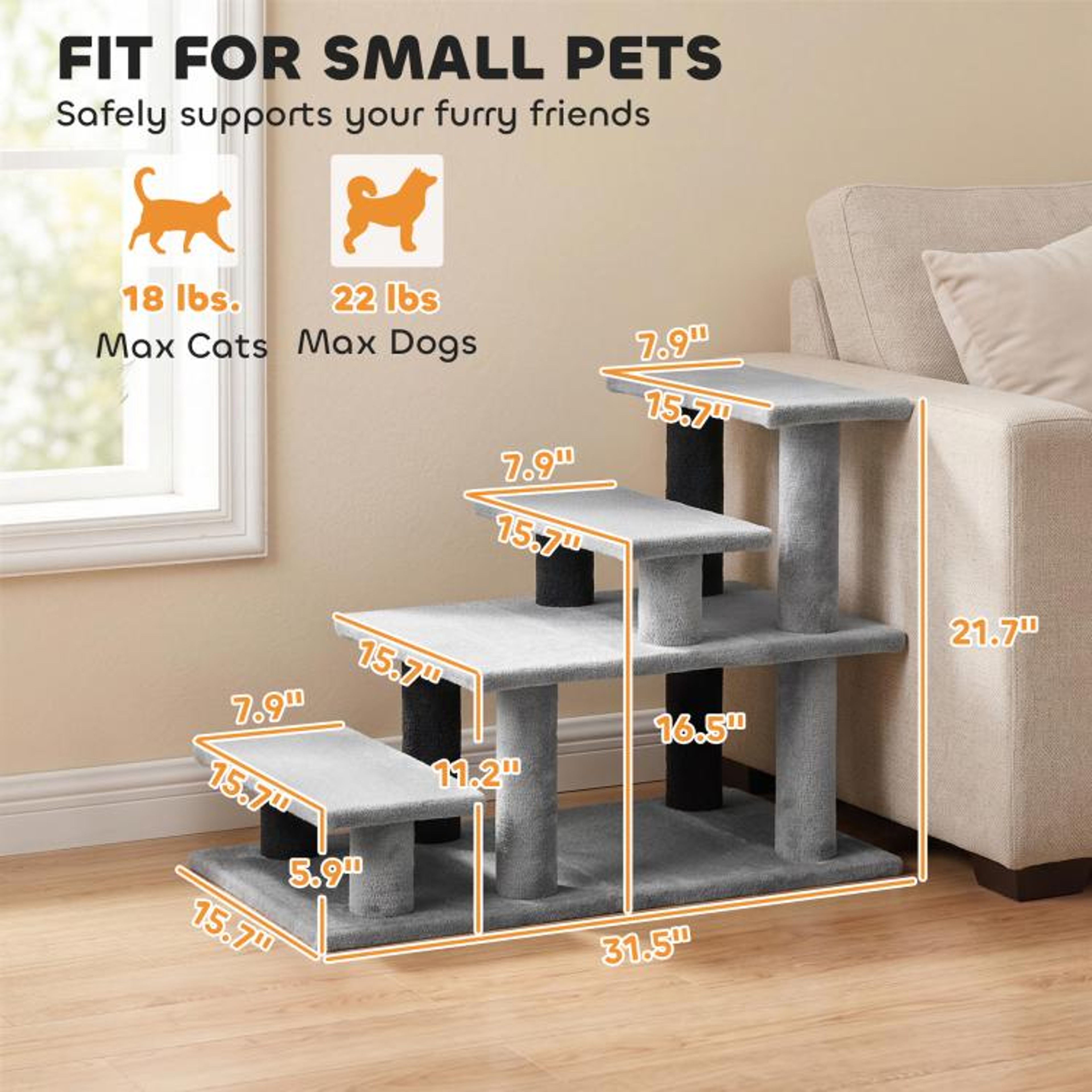 Adjustable Cat Stairs For Beds And Sofas With Scratching Post  Gray 4