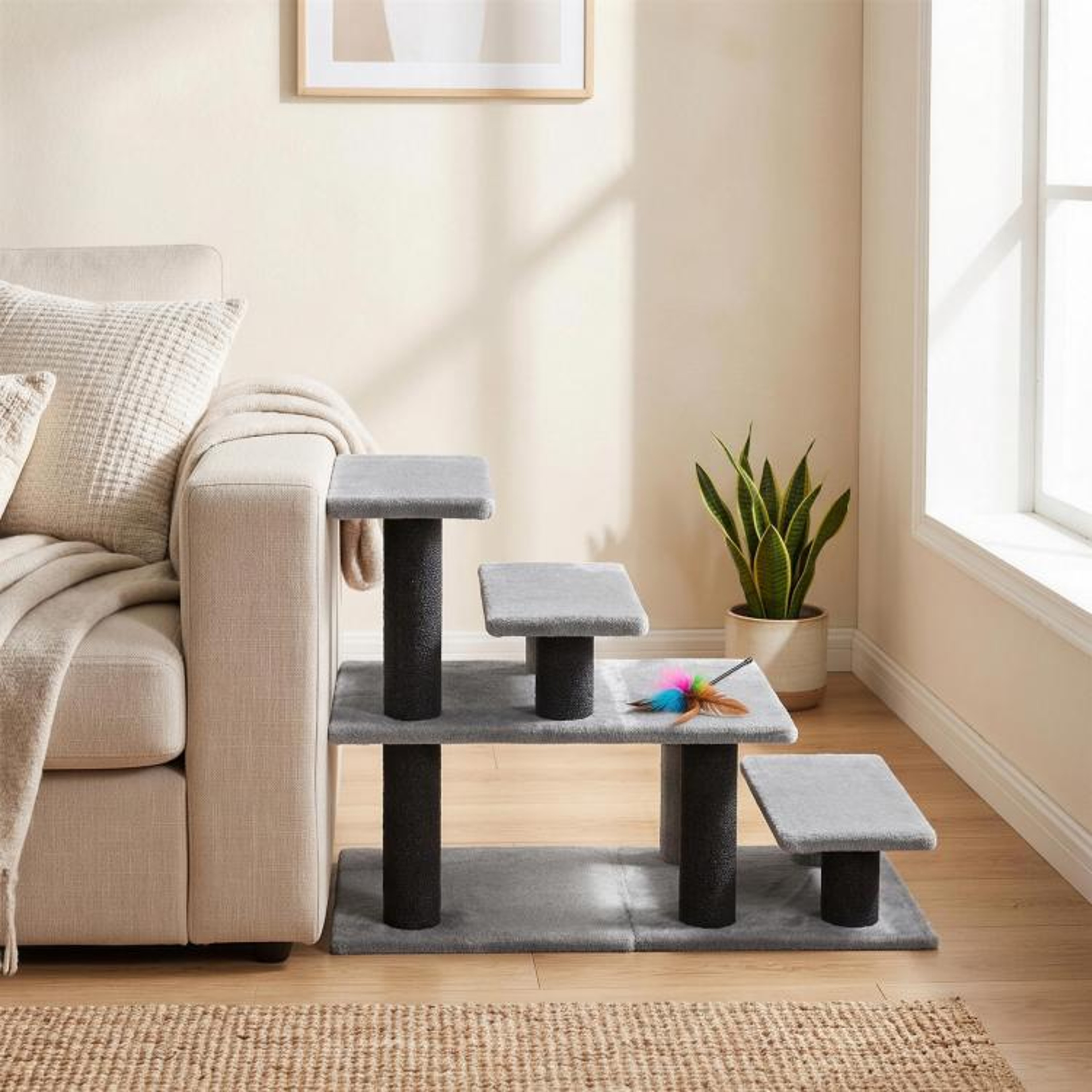 Adjustable Cat Stairs For Beds And Sofas With Scratching Post  Gray 5