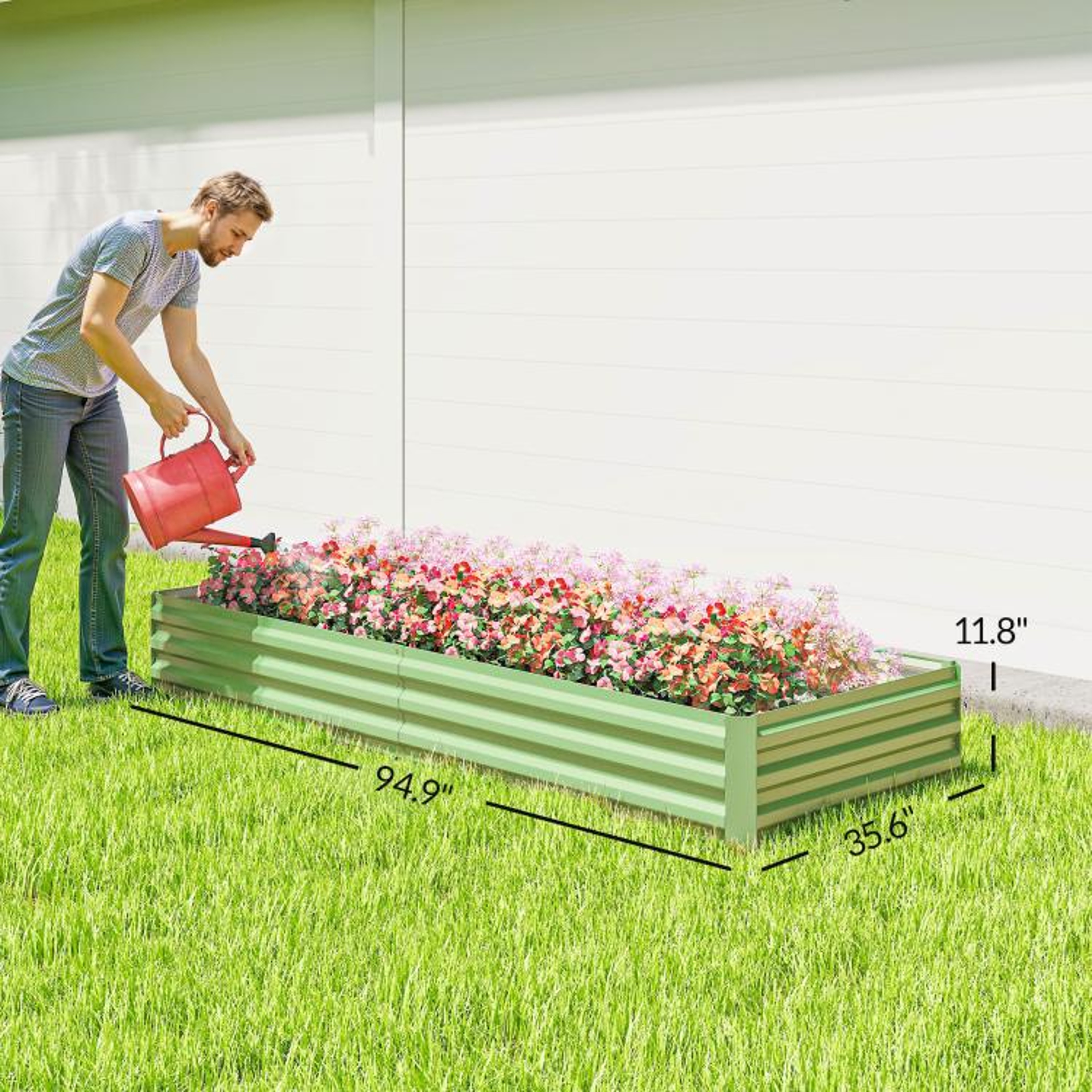 Galvanized Steel Raised Garden Bed 8x3x1 Ft With Open Bottom  Light Green 4