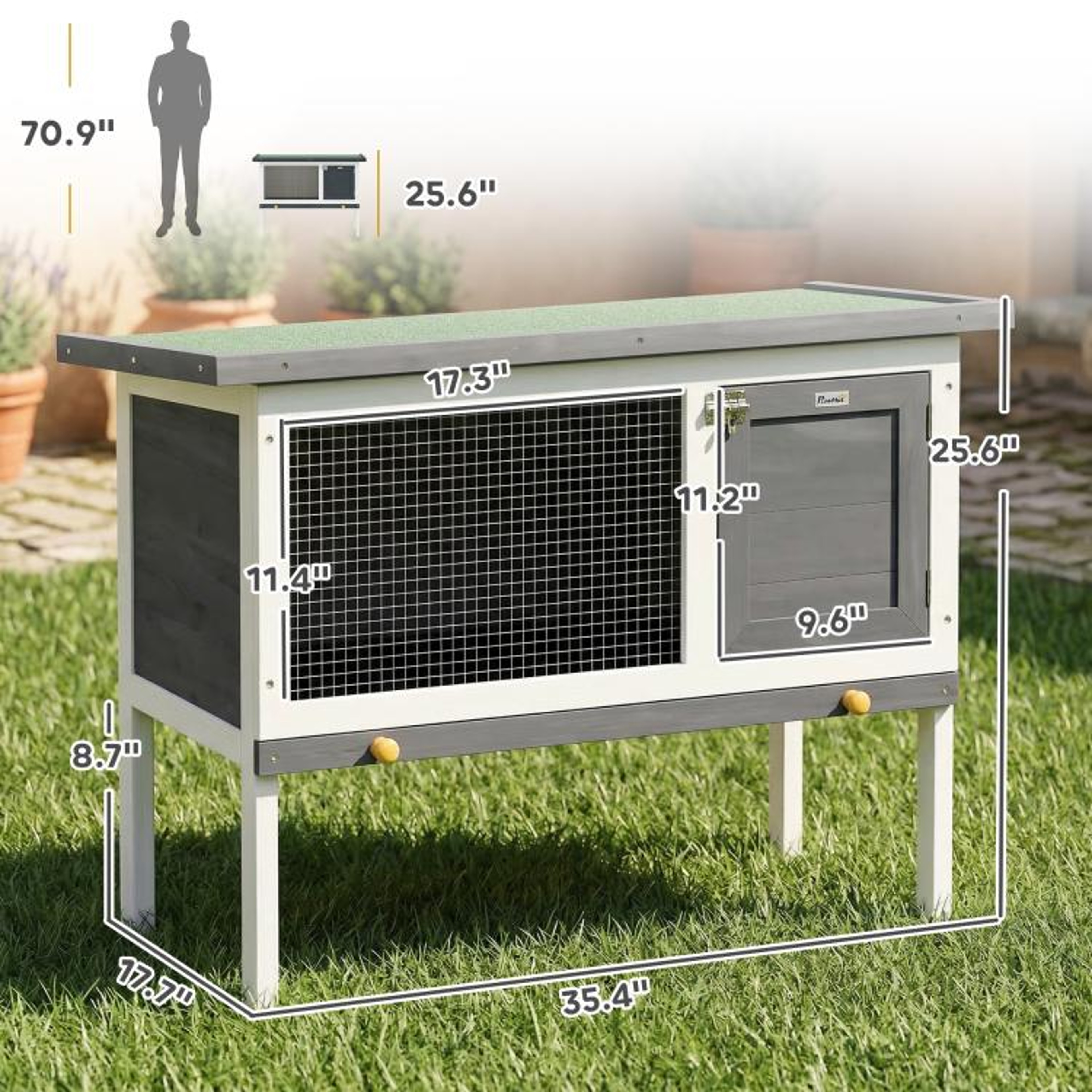 Wooden Rabbit Hutch With Asphalt Roof And Elevated Outdoor Design 4