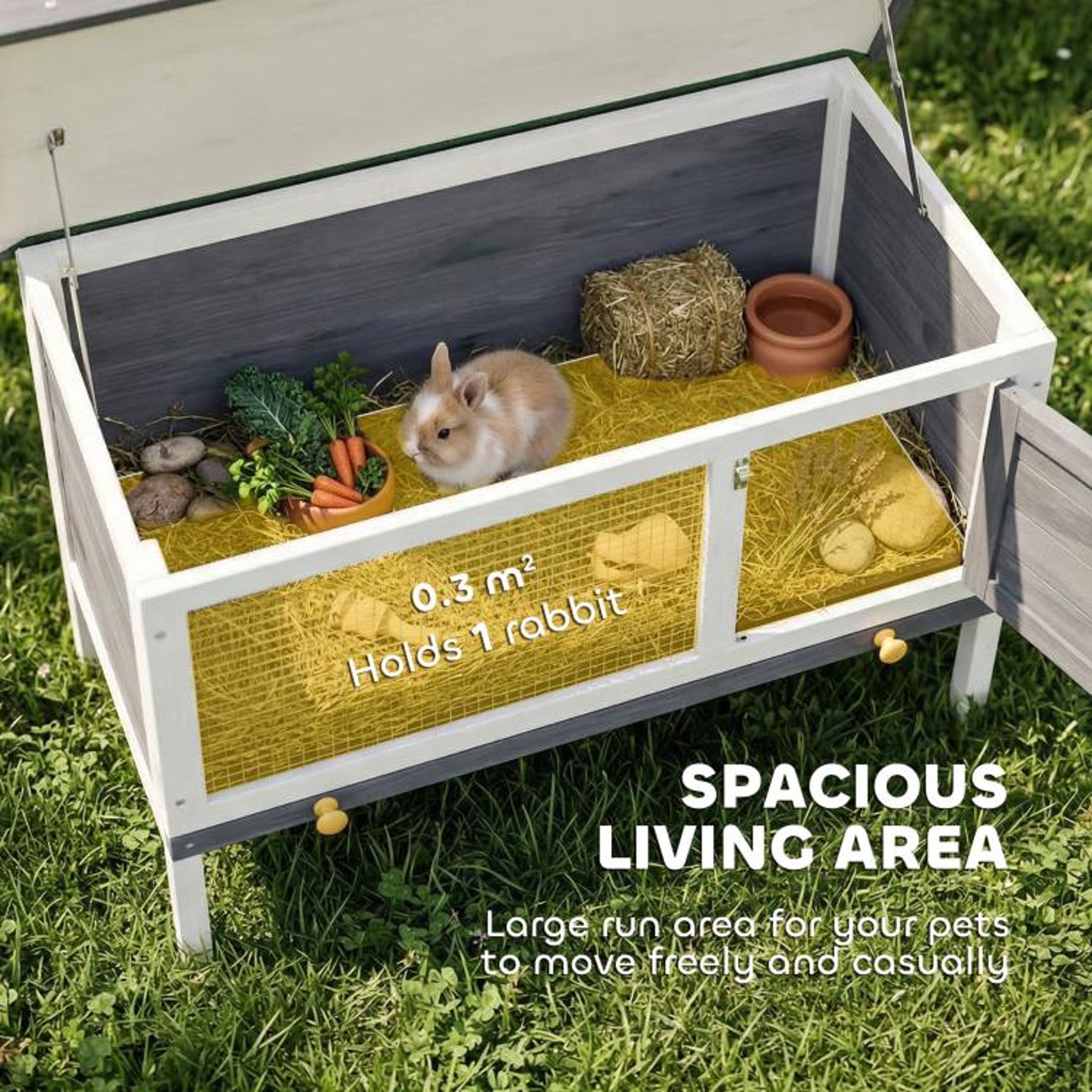 Wooden Rabbit Hutch With Asphalt Roof And Elevated Outdoor Design 5