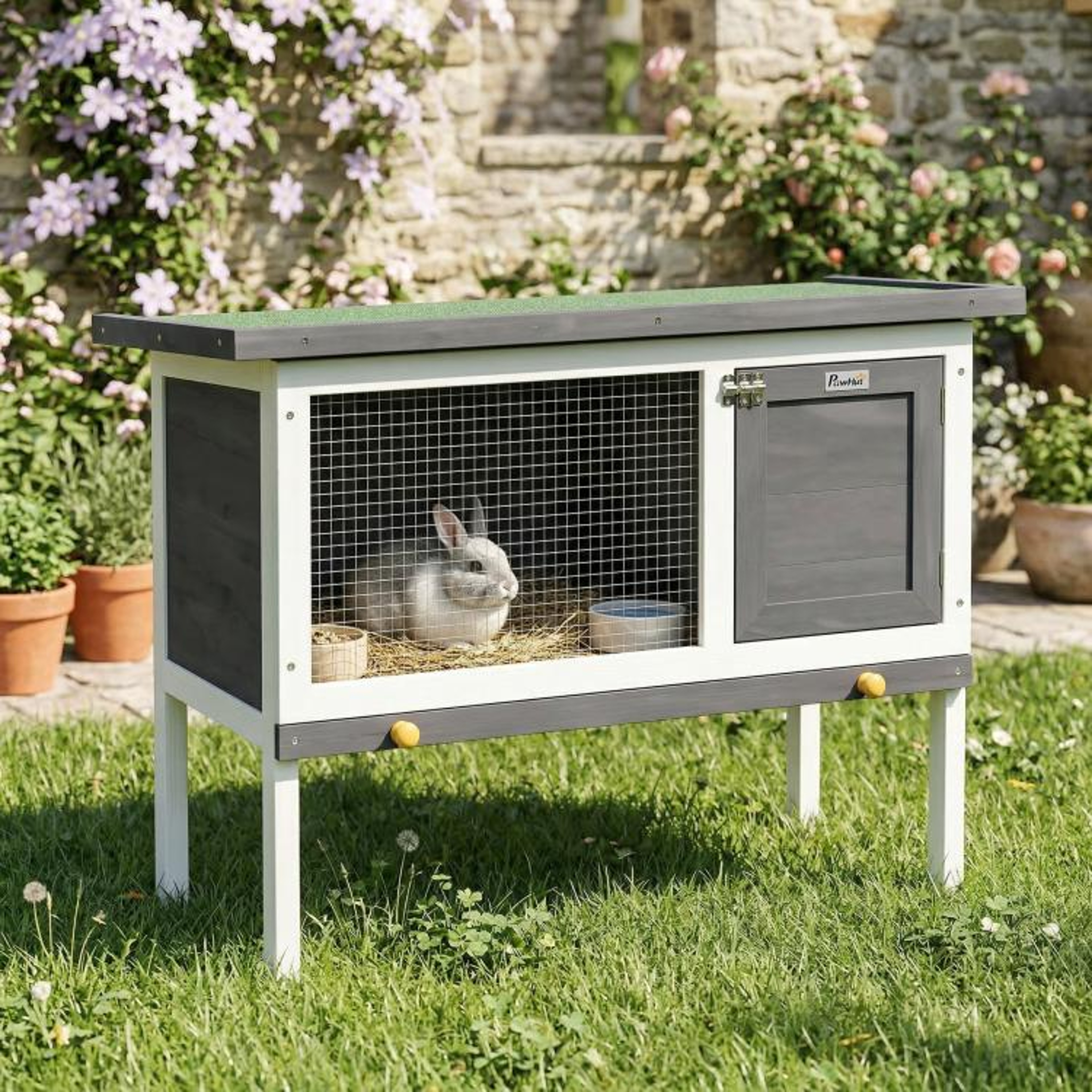 Wooden Rabbit Hutch With Asphalt Roof And Elevated Outdoor Design 6