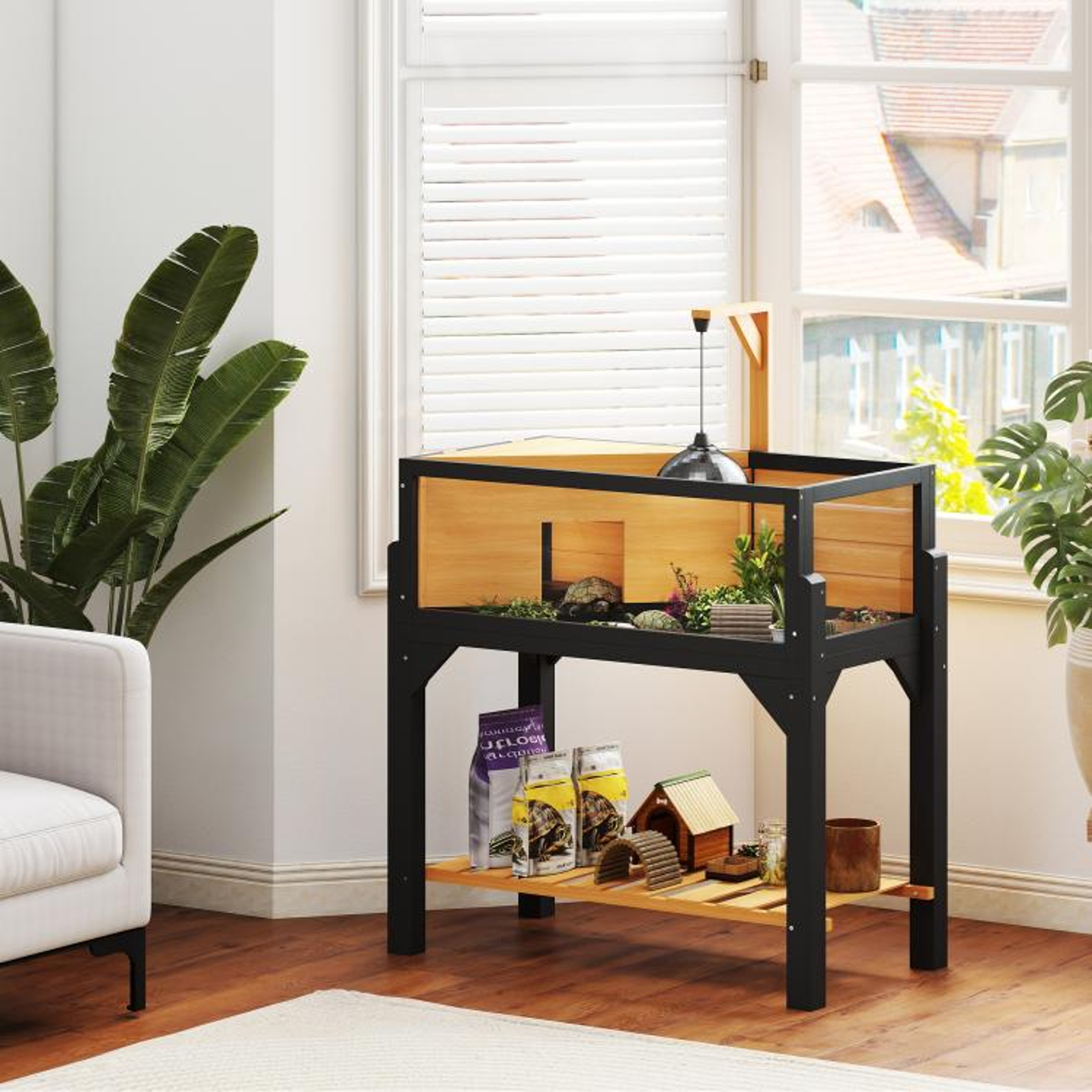 Wooden Tortoise Habitat With Storage Shelf And Clear Viewing Windows 2