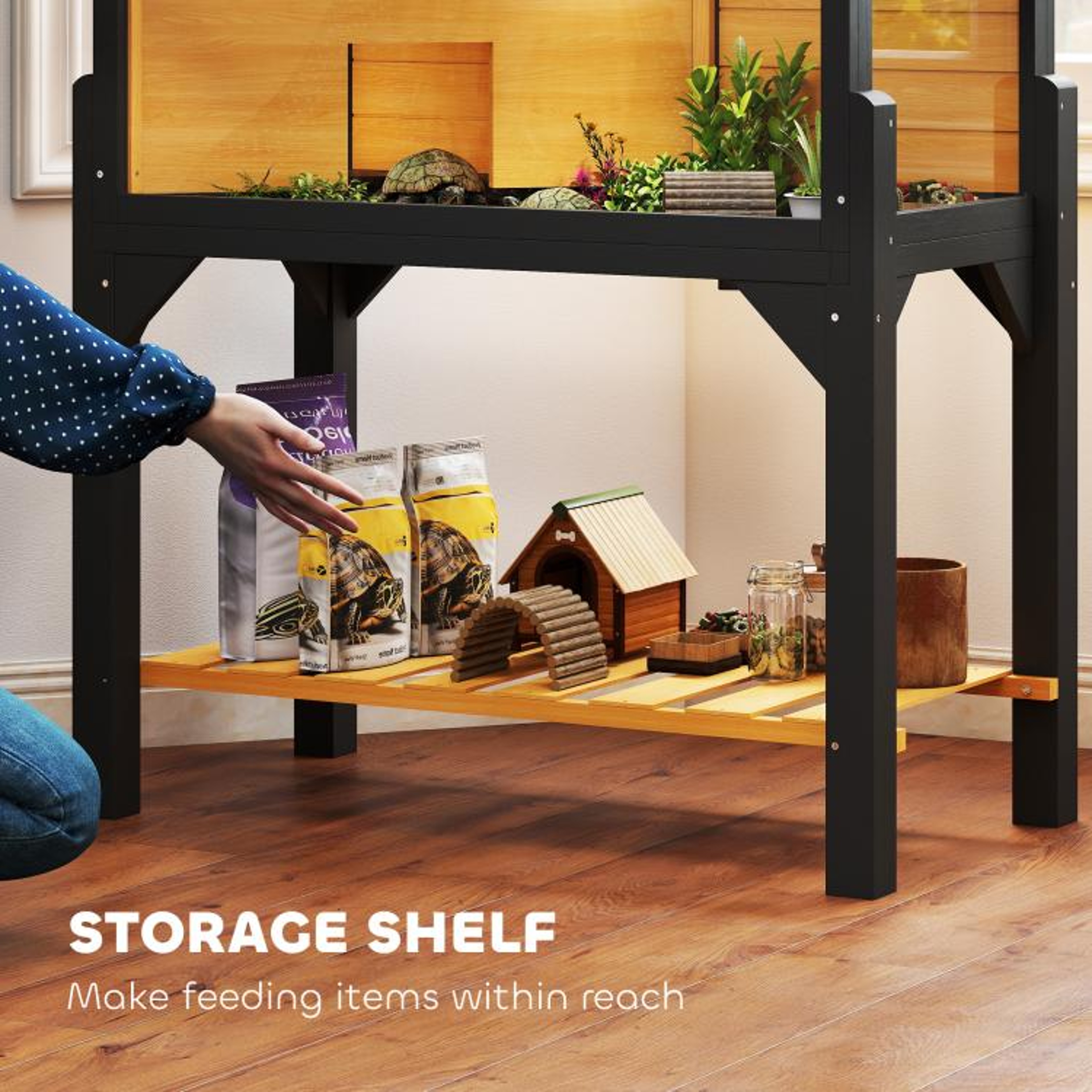 Wooden Tortoise Habitat With Storage Shelf And Clear Viewing Windows 5