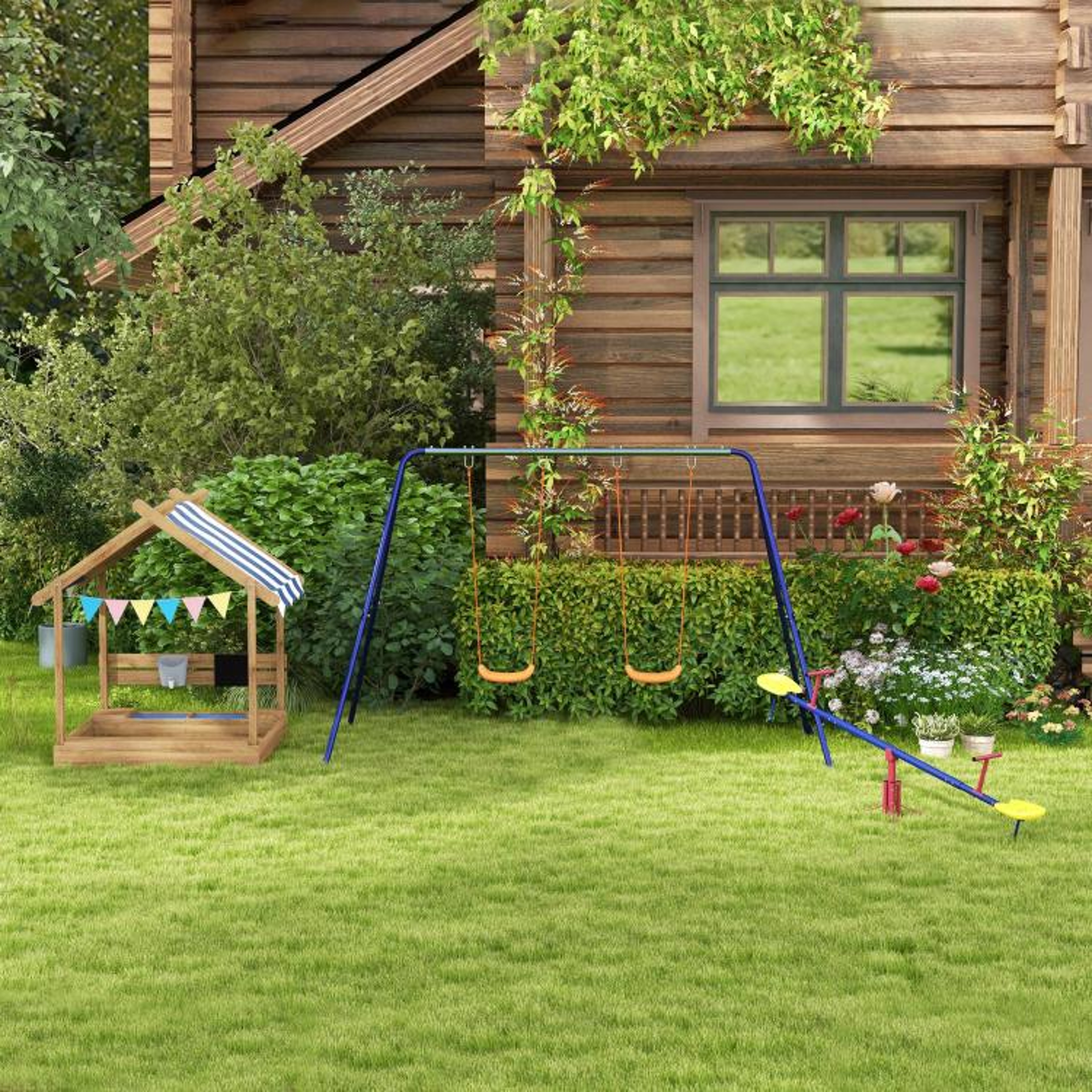 Wooden Sandbox With Canopy And Play Accessories For Kids Ages 37 6