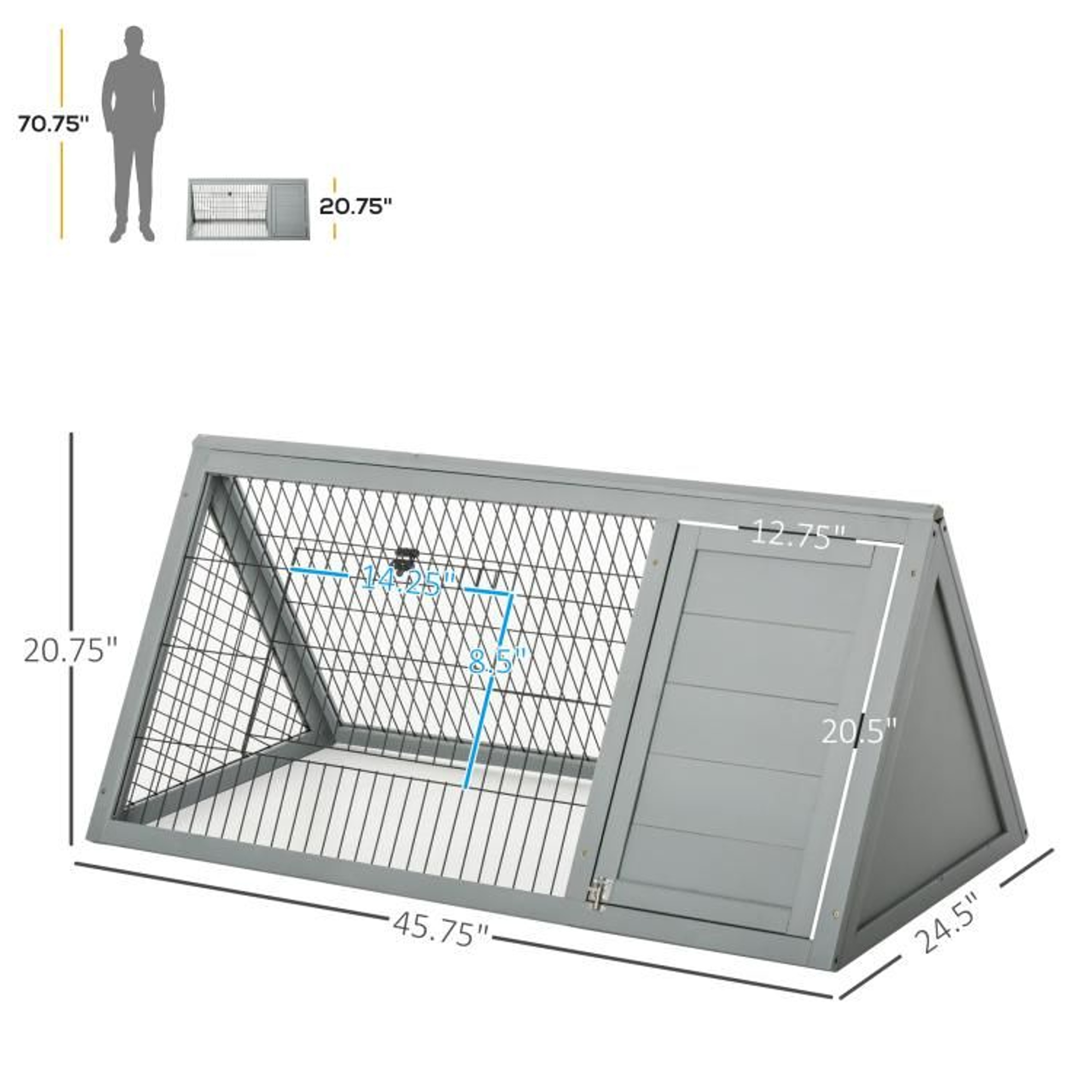 Outdoor Wooden Rabbit Hutch With Run And Enclosed Shelter  Light Gray 4