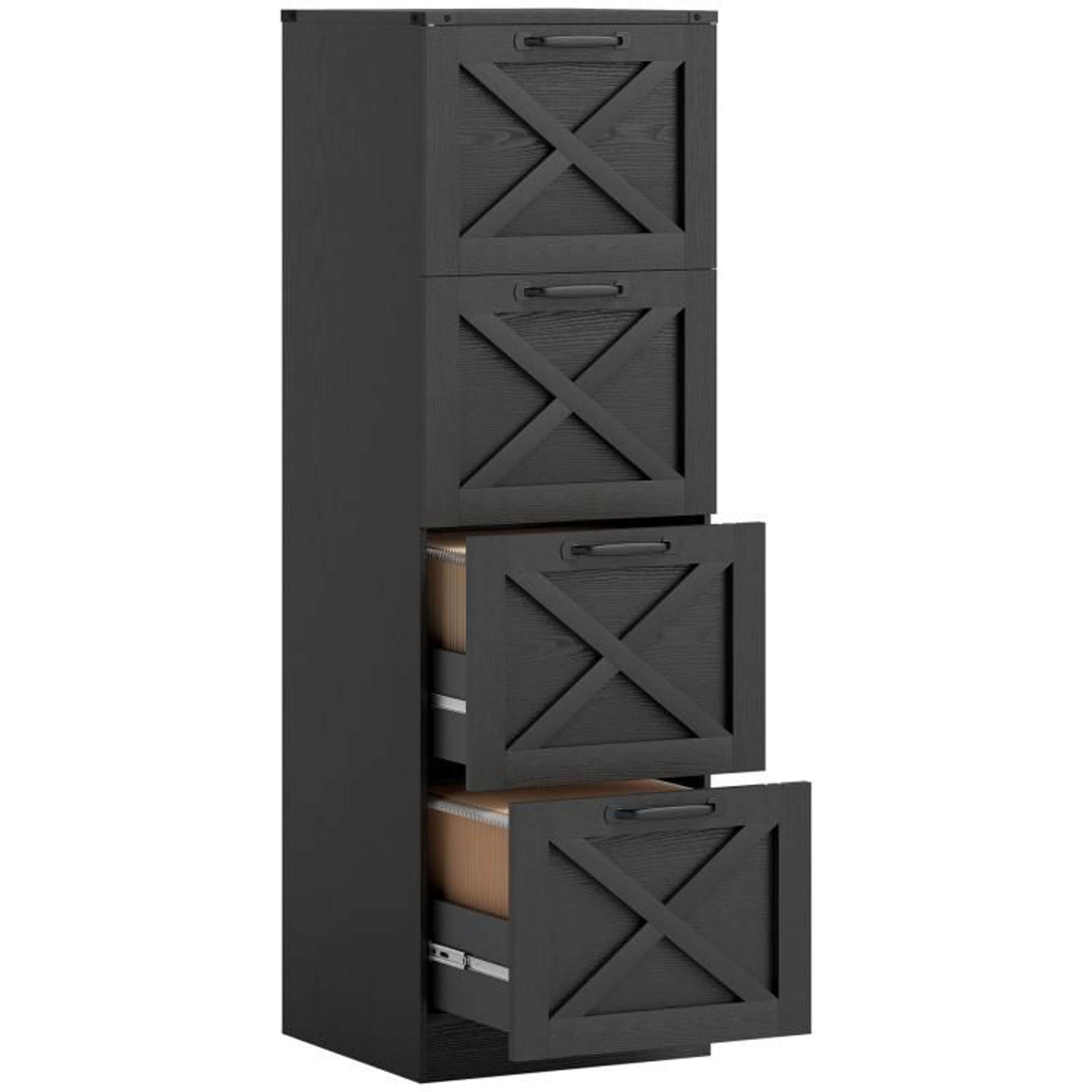 Farmhouse 4Drawer File Cabinet With XPattern Design And Printer Stand Black 0