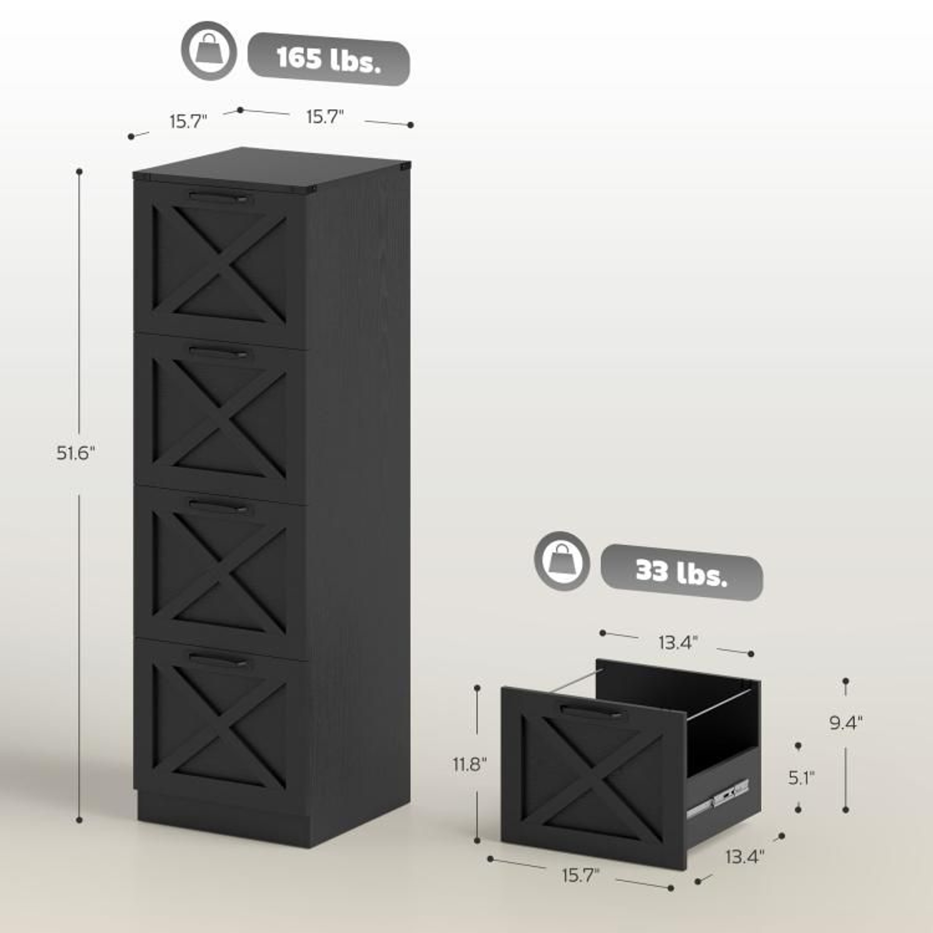 Farmhouse 4Drawer File Cabinet With XPattern Design And Printer Stand Black 4