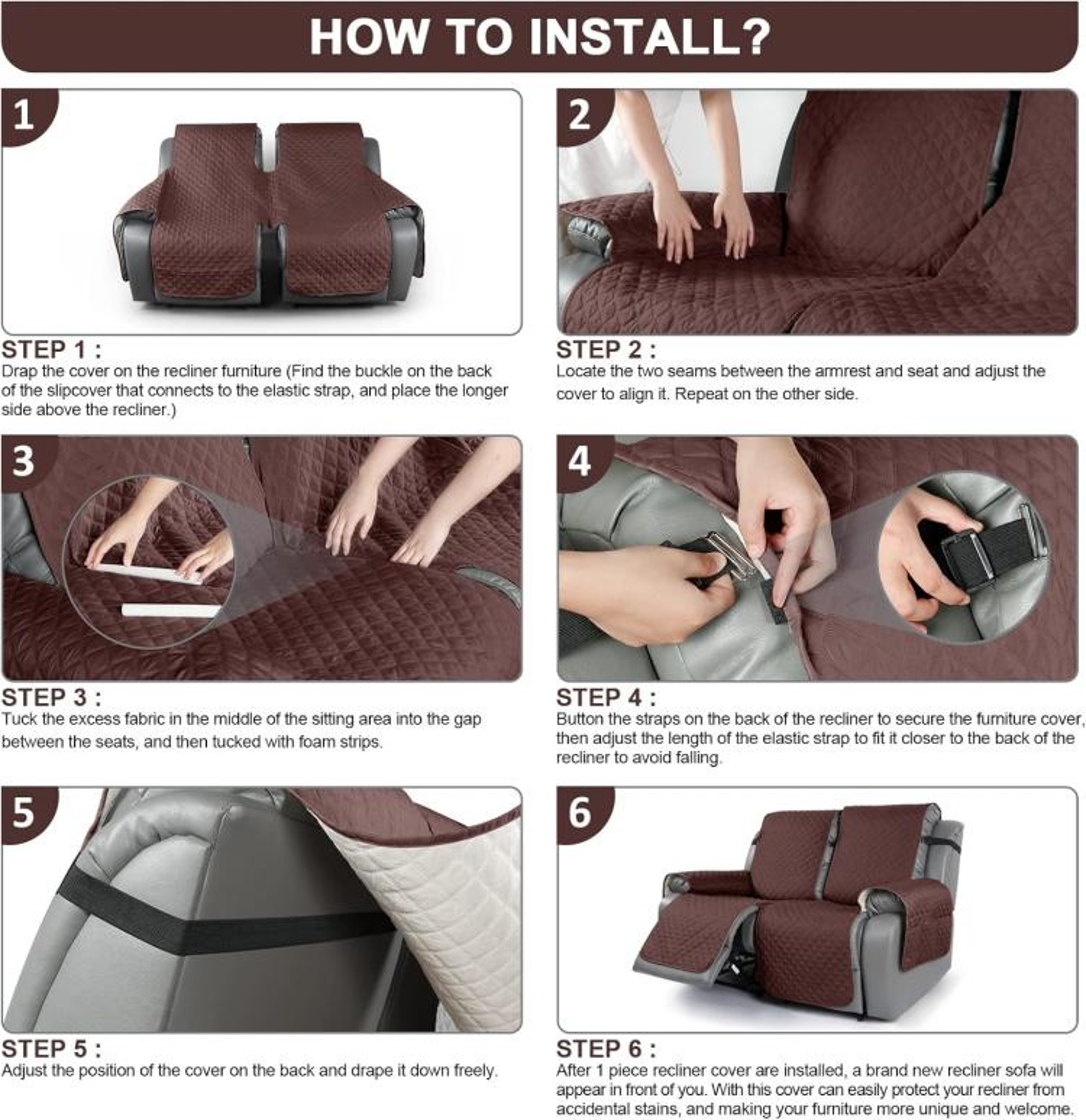 Recliner Sofa Slipcover  Soft Washable Furniture Cover With Adjustable Straps 2