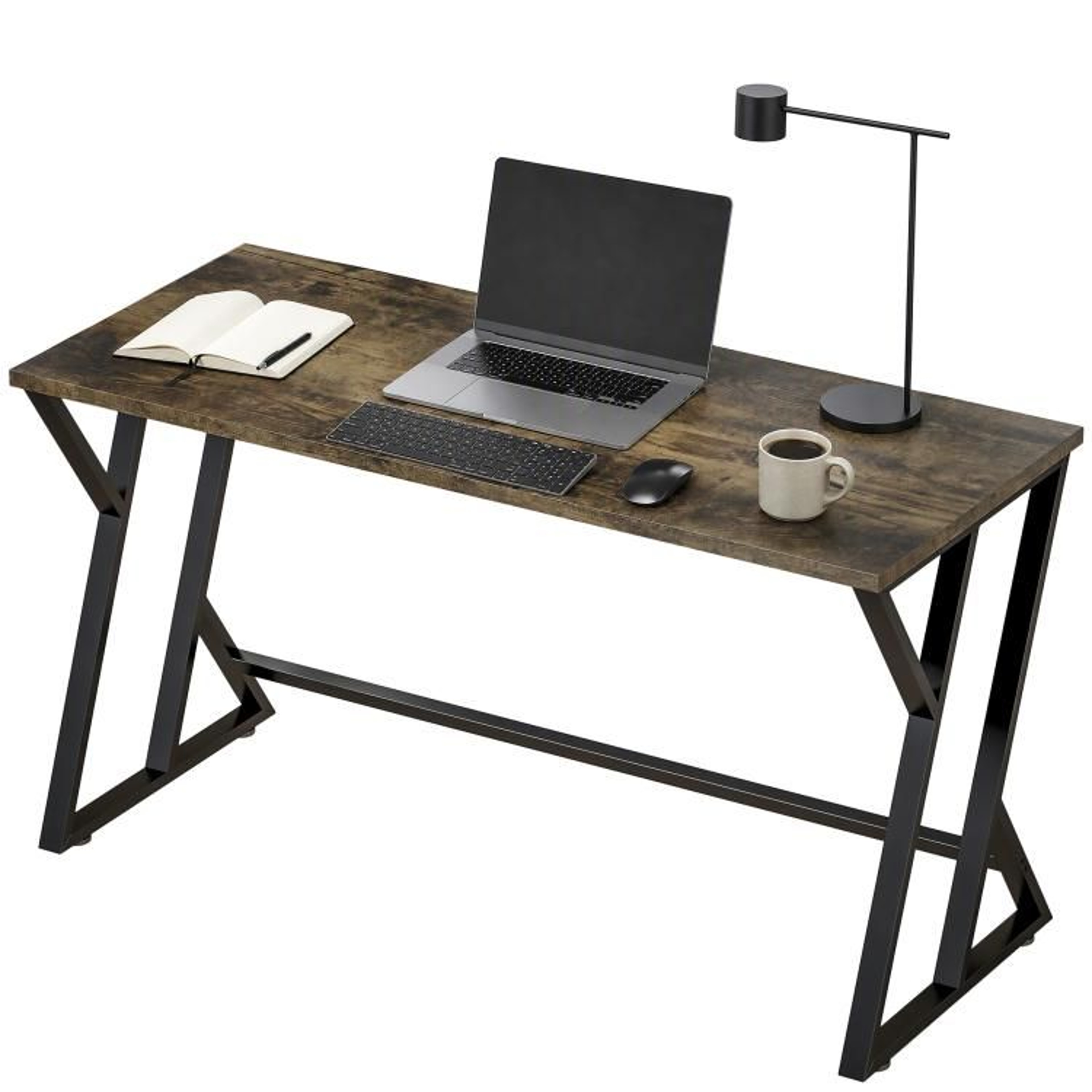 55 Inch Computer Desk With ZShaped Metal Frame  Rustic Brown Home Office Writing Desk 1