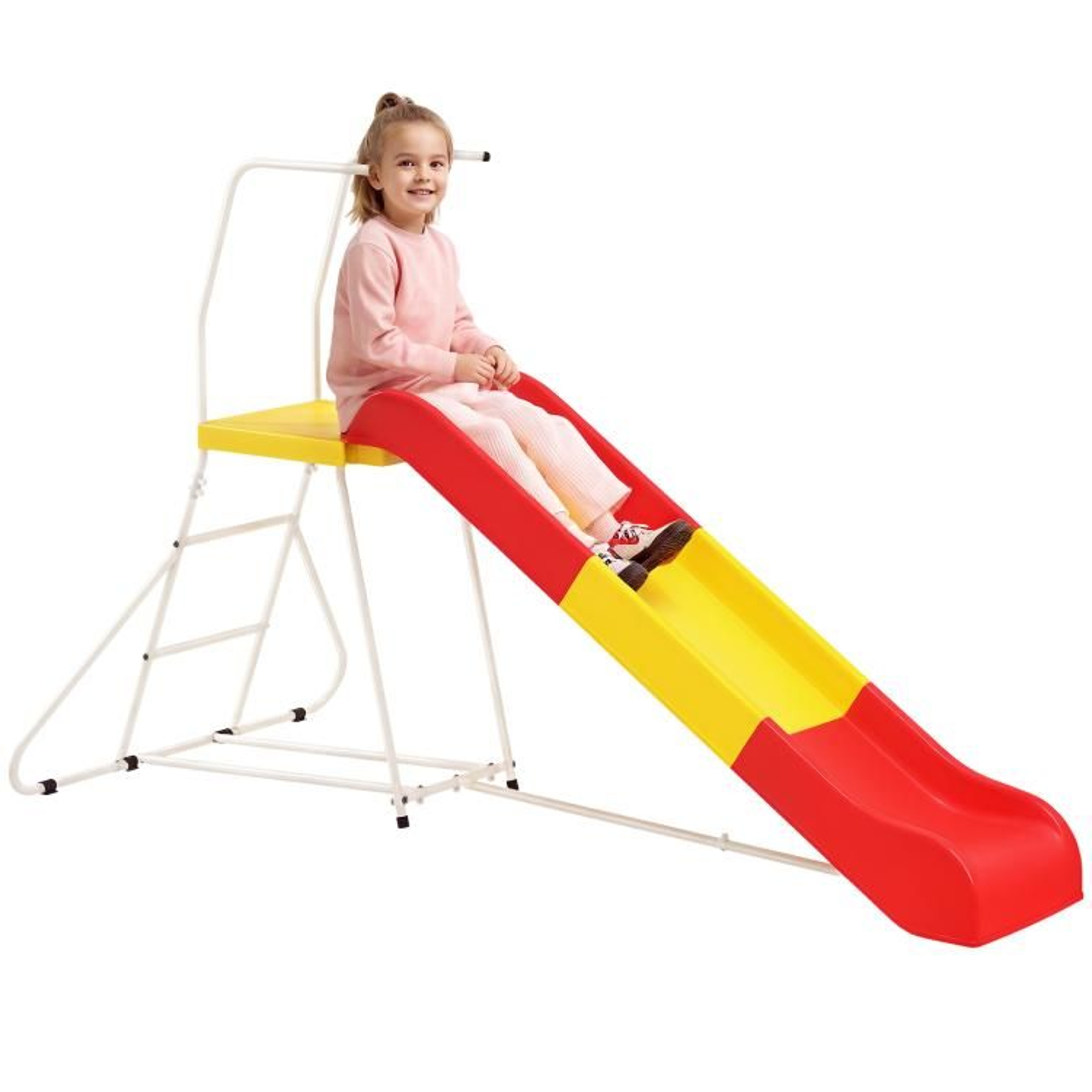 6ft Kids Slide With Climbing Ladder Freestanding Red Metal Playground Slide 0