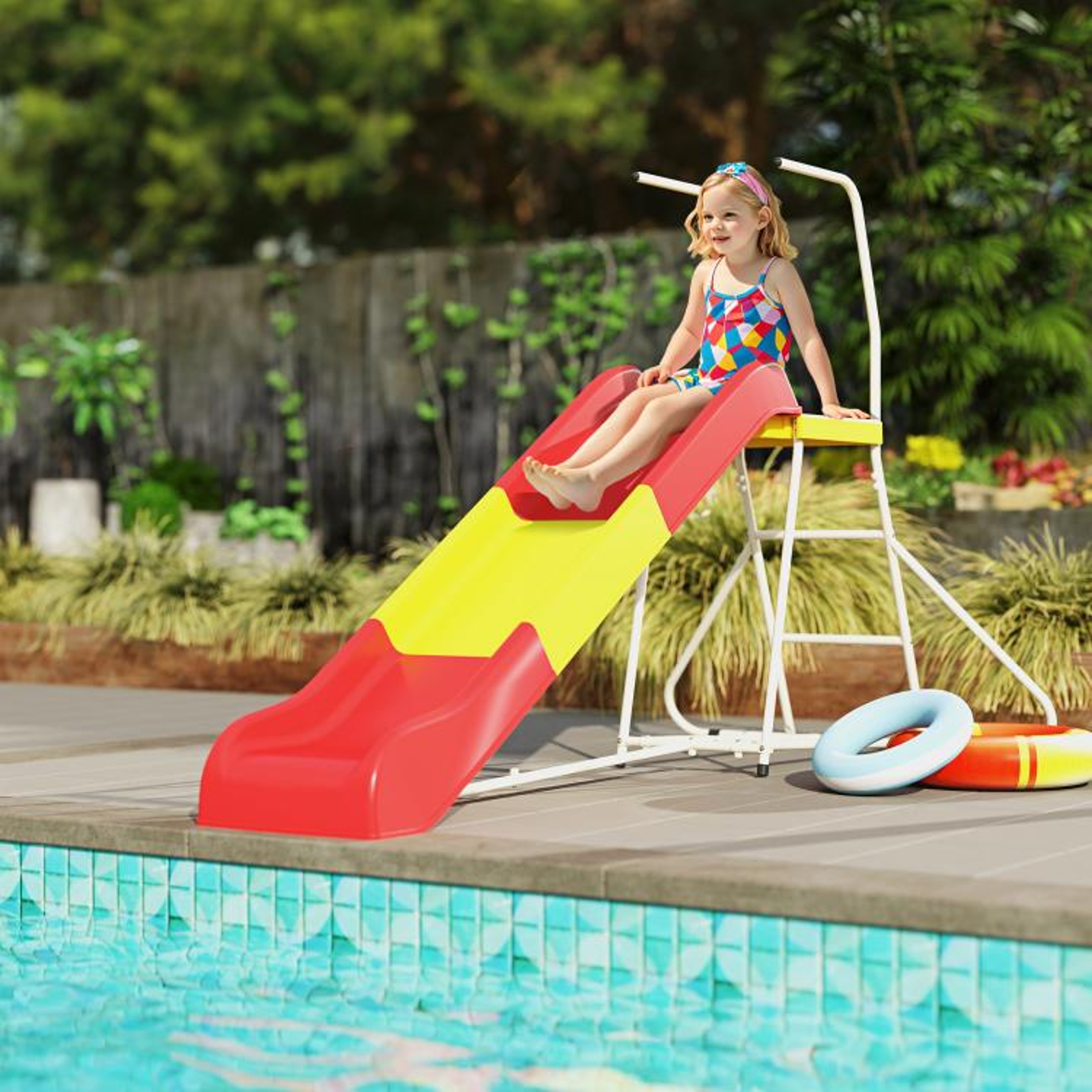 6ft Kids Slide With Climbing Ladder Freestanding Red Metal Playground Slide 2