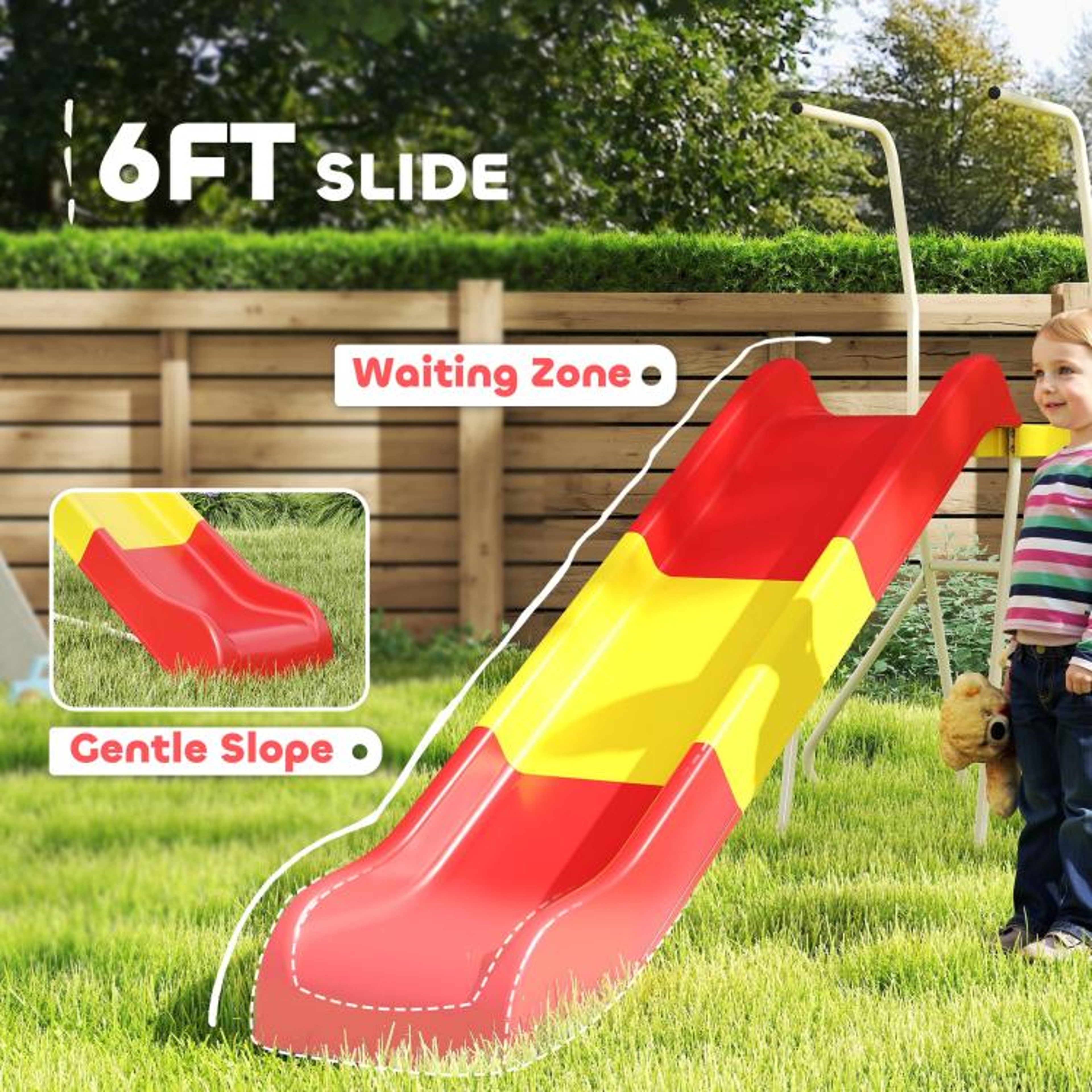 6ft Kids Slide With Climbing Ladder Freestanding Red Metal Playground Slide 4