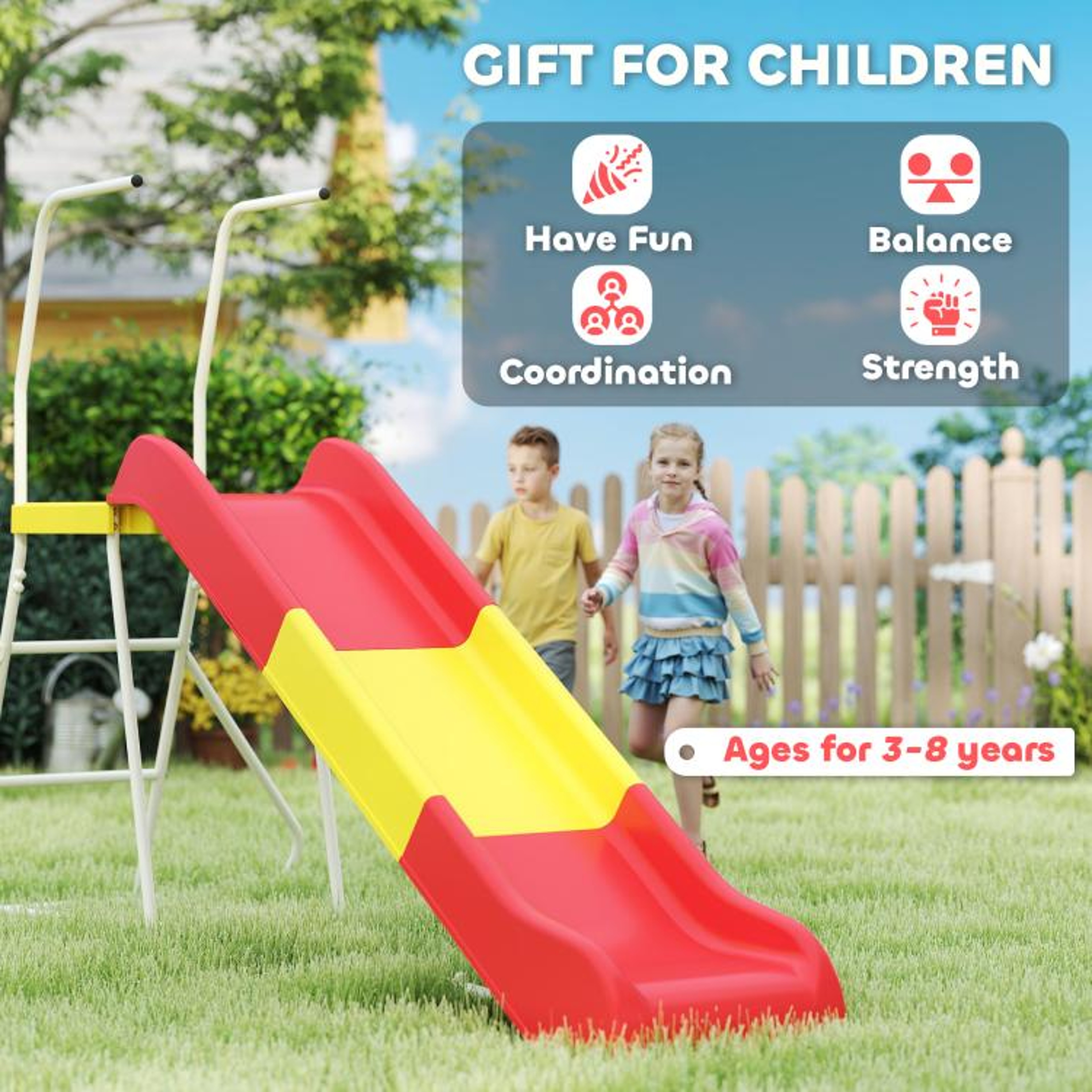 6ft Kids Slide With Climbing Ladder Freestanding Red Metal Playground Slide 6