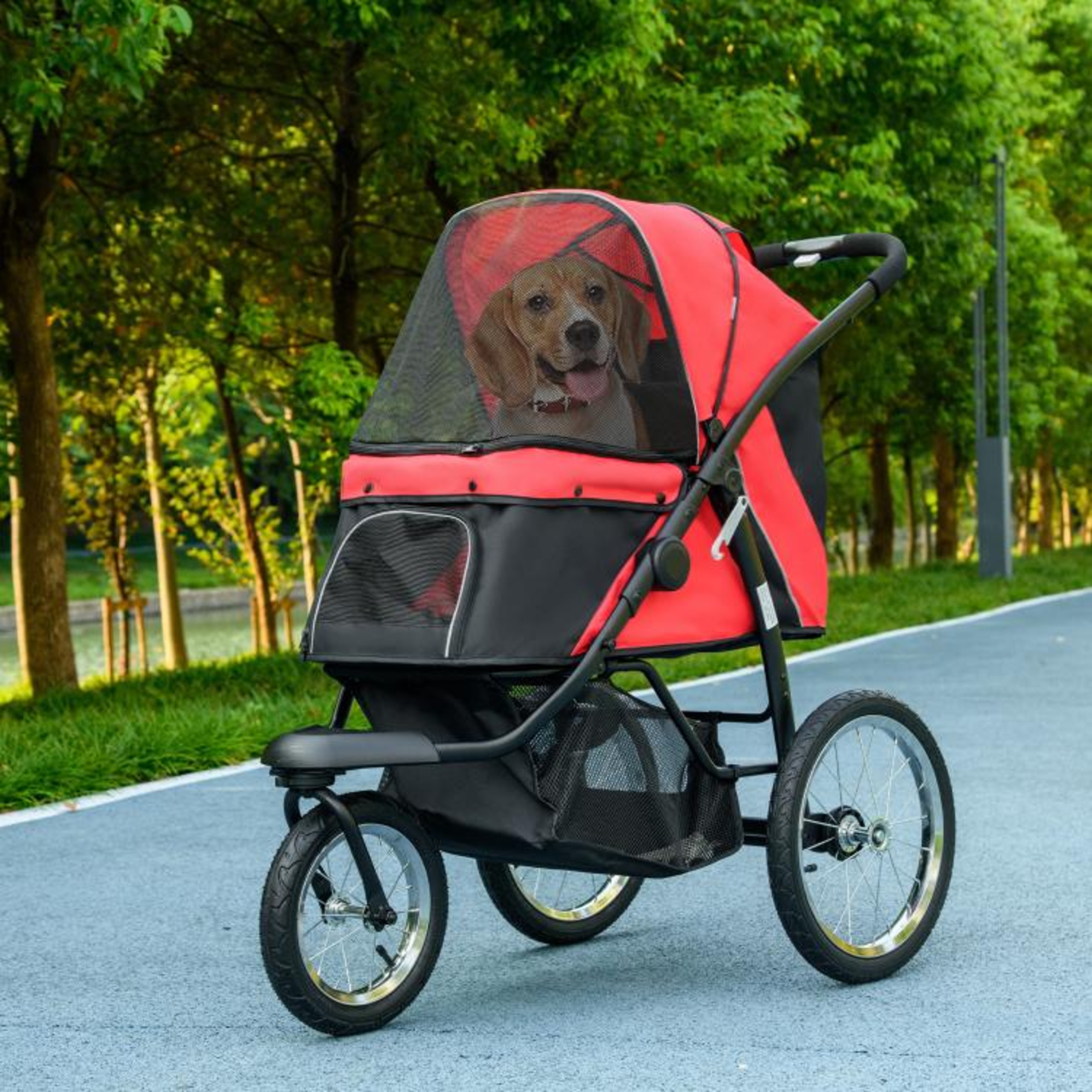 3Wheel Pet Stroller For Small And Medium Dogs With Adjustable Canopy  Red 3
