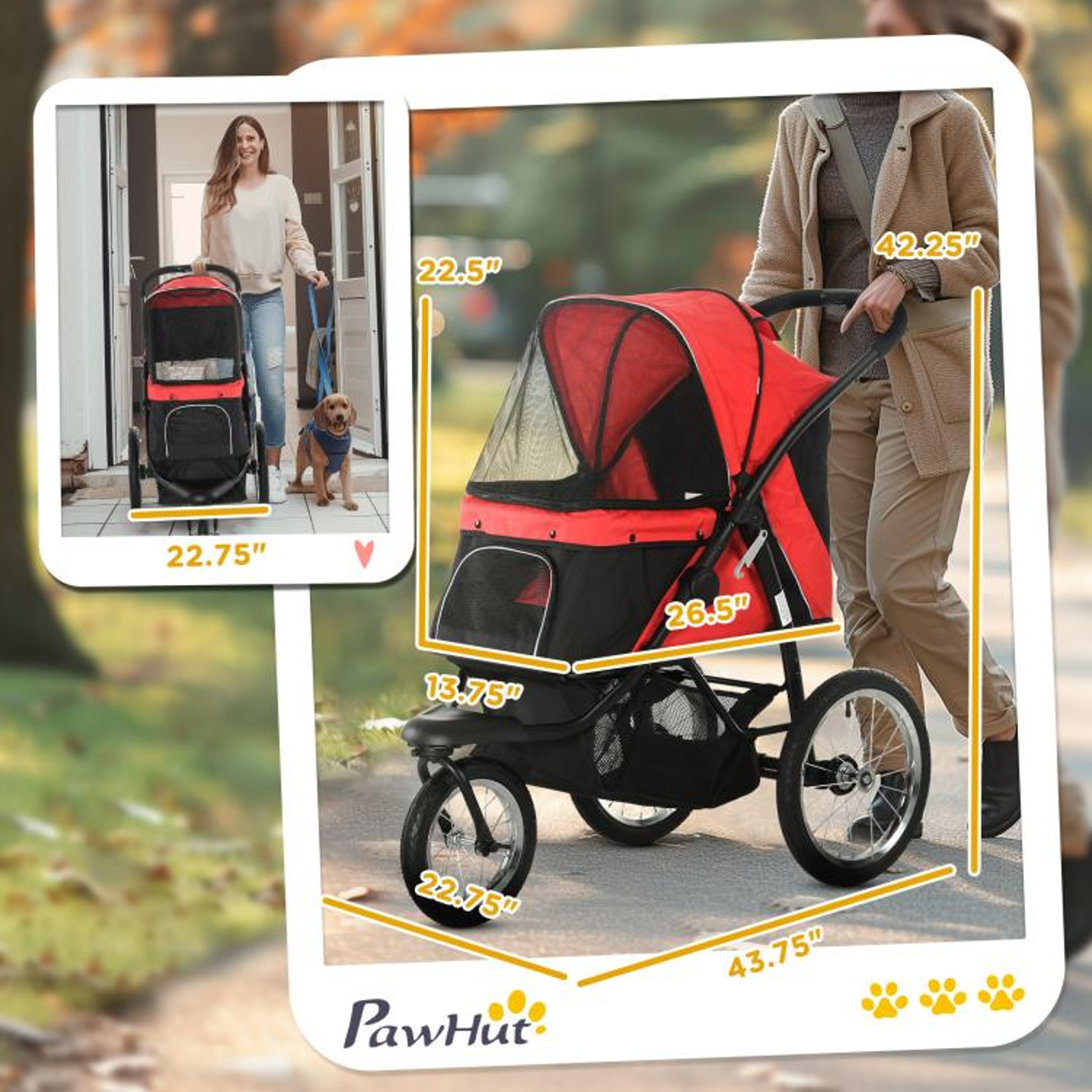 3Wheel Pet Stroller For Small And Medium Dogs With Adjustable Canopy  Red 4