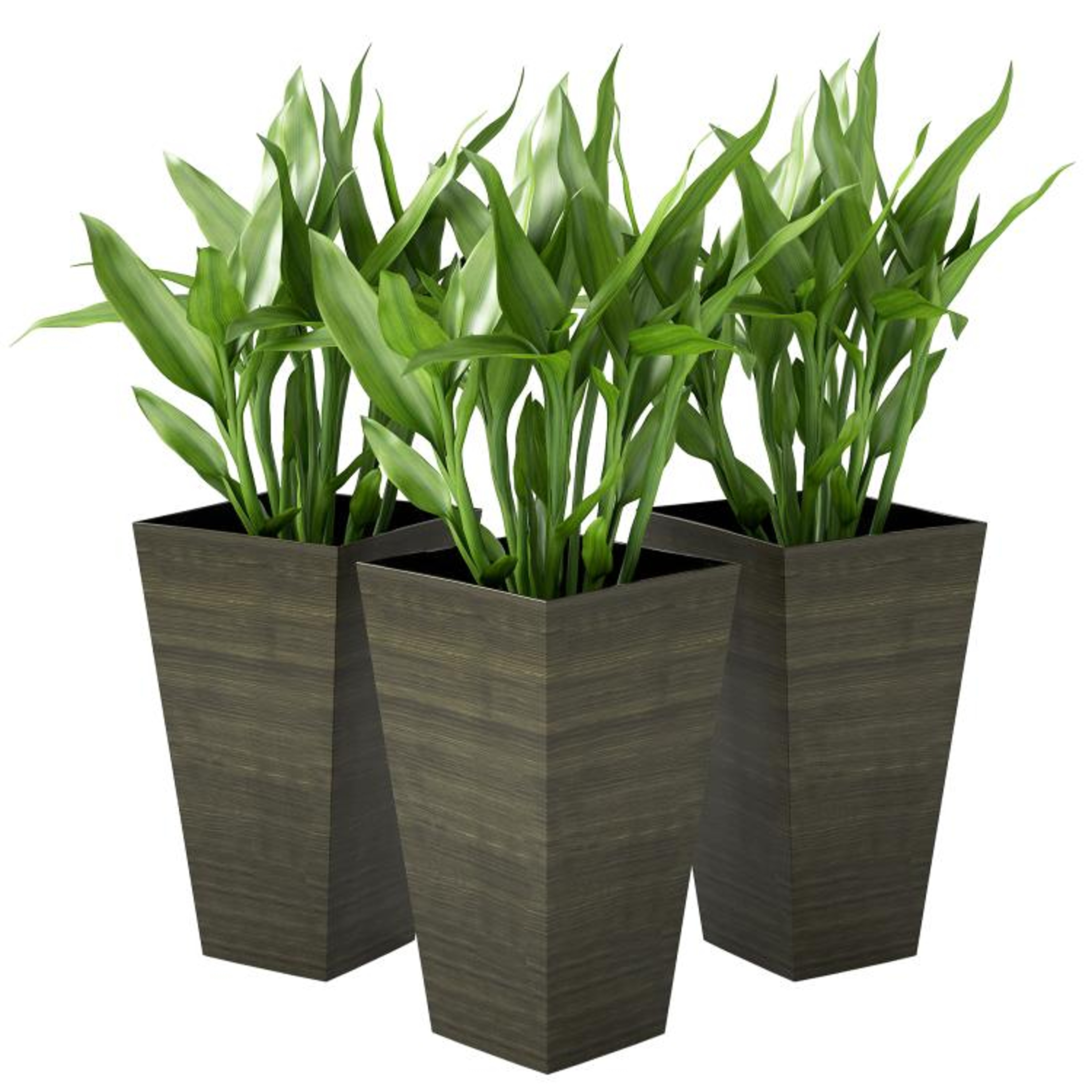 Set Of 3 Tall Outdoor Planters 28 Inch With Drainage Holes And Faux Wood Finish 1